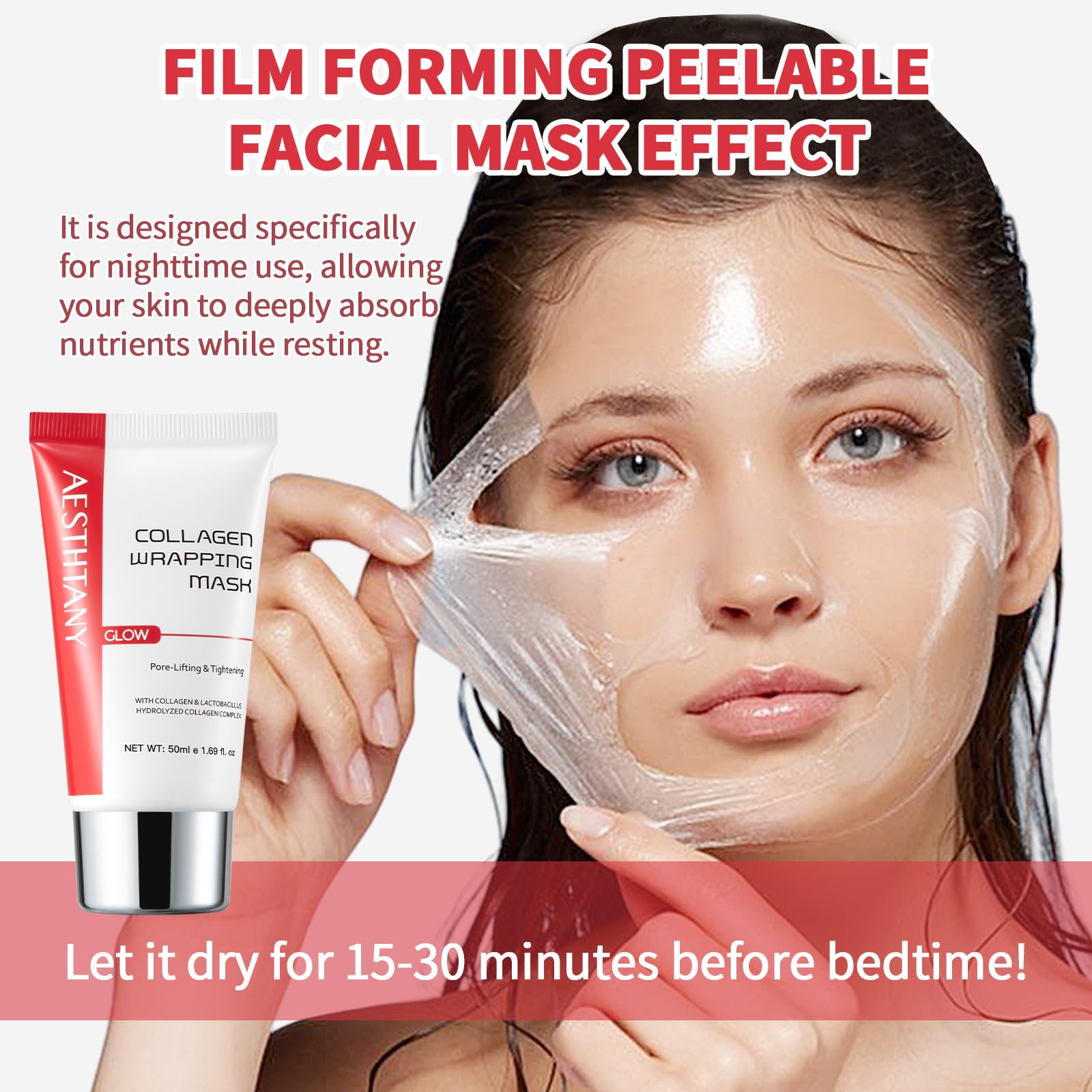 O'KADY Collagen Night Wrapping Mask,Peel Off Face Mask,Hydrolyzed Collagen Face Mask with Jelly Brush,Korean Skin Care,Hydrating - Image 4
