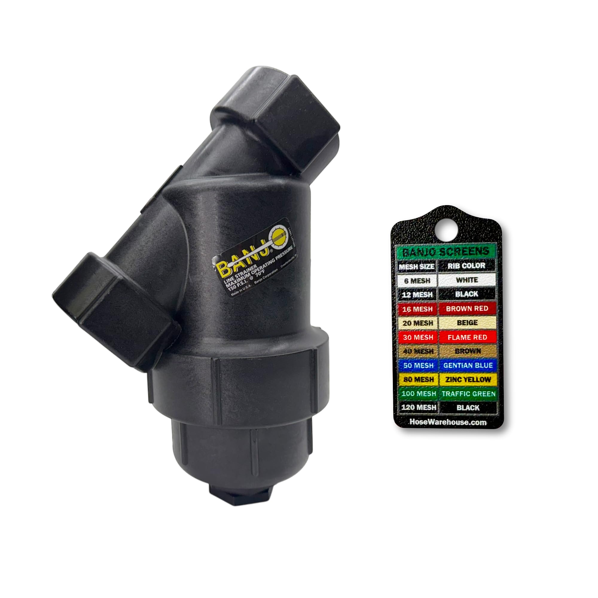 Genuine Banjo LS050-20 1/2" x 1/2" Y Line Strainer 20 Mesh with Bonus Mesh Screen Chart Keychain