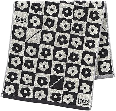 Soft Cotton Checkered Hand Towels - Absorbent Bath & Kitchen Towels, 13x29 Inches, Decorative Flower Checkerboard Design Black and White