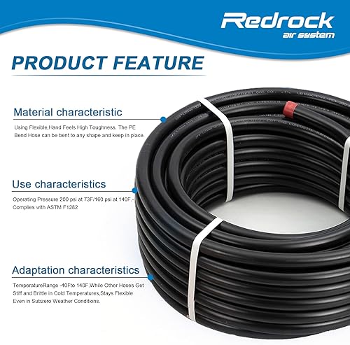 Miniatura 2 de Kit de tubos de aire para compresores 1/2 "x 100 pies HDPE Sistema de tuberías de aluminio Manguera de compresor de aire 200PSI ASTM F1282, negro