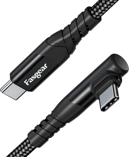 Fasgear USB C to USB C cable, 1m 60W Type C to Type C Right Angle 90 Degree, PD Fast Charging Charger Lead Compatible for Galaxy S22 S21 S20 Mac-Book i-Pad Pro i-Pad Air (3ft, Black)