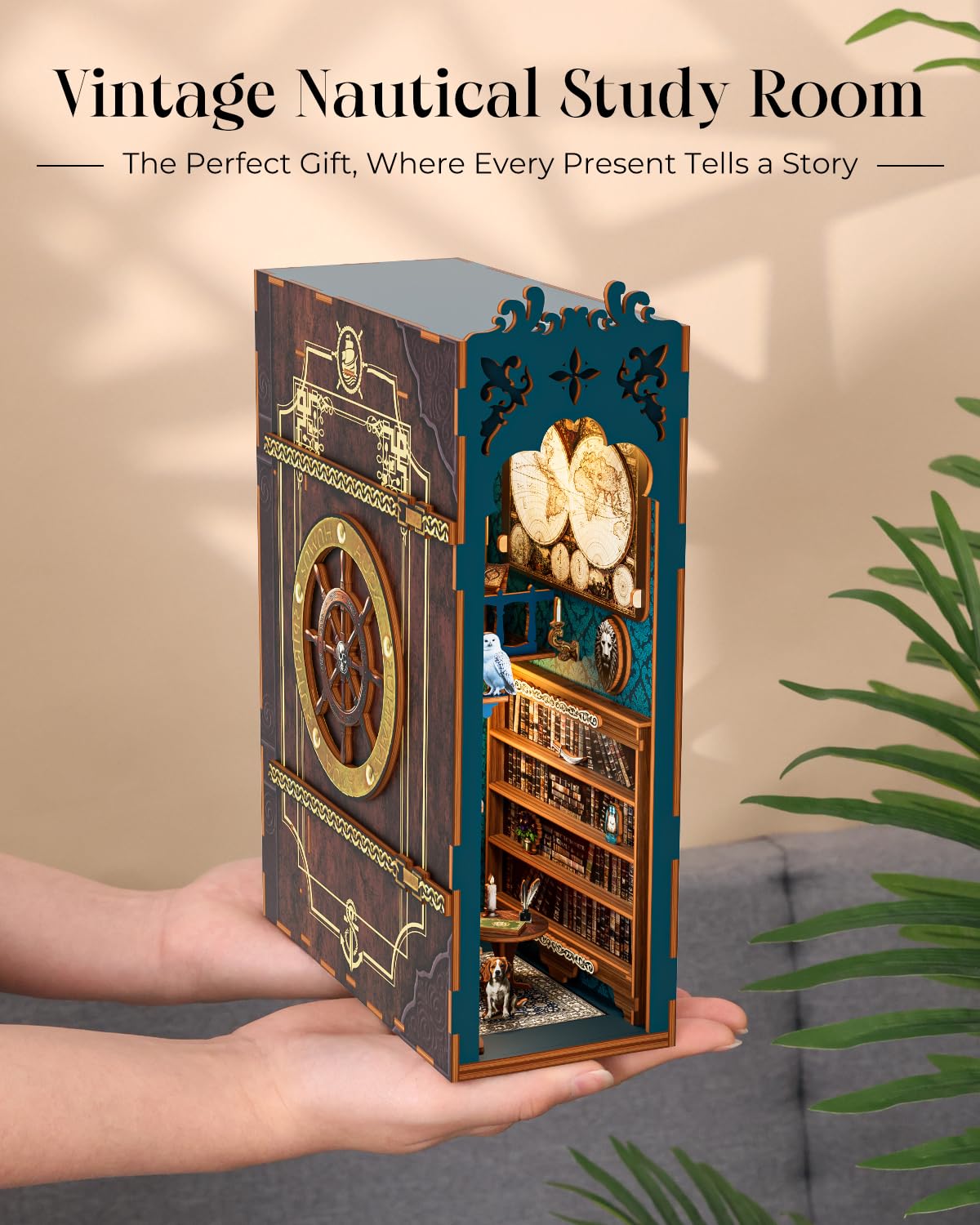 IBOHEYE Book Nook Kit – 3D Holzpuzzle Mit LED-Beleuchtung, „Karamelltraum“ – DIY Miniatur-Bücherecke Fürs Regal