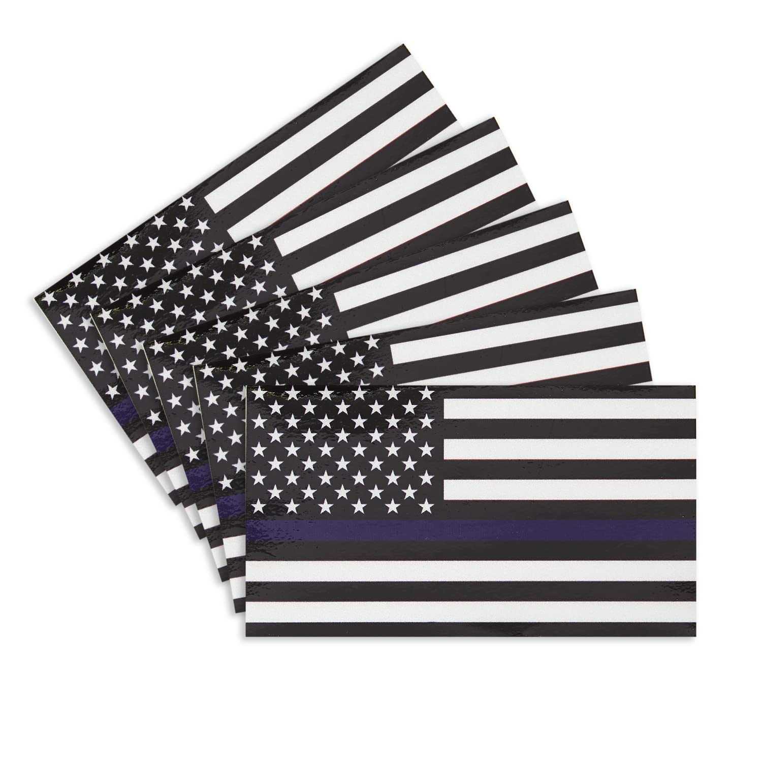 CANTENDO 5Pcs Sticker American Police Flag Decal Sticker - U.S Police Flag Reflective Vinyl Car Stickers - for Car Window Bumper Waterproof Sticker (2.5 x 4.5 Inch)