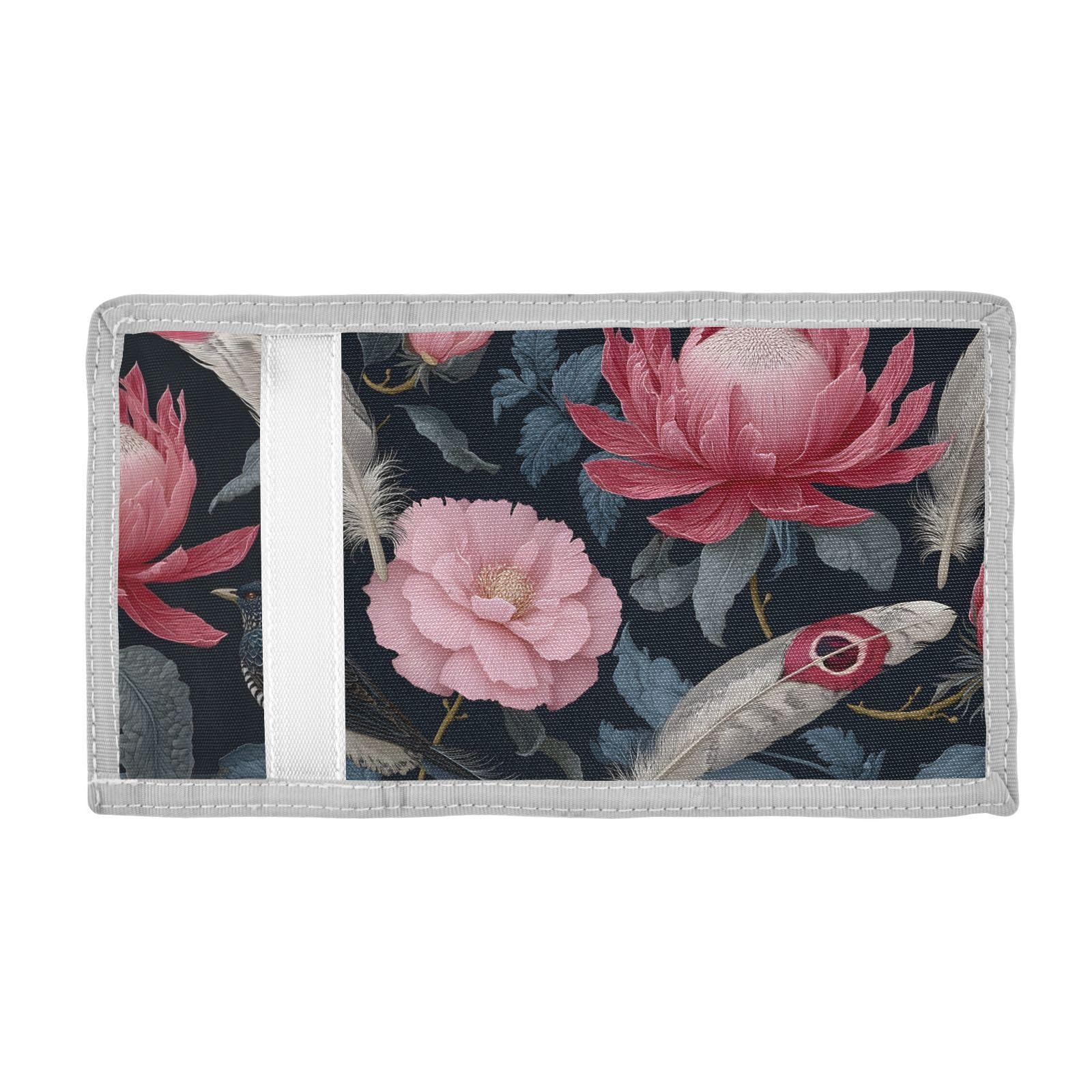 FOLIOSA Feather Floral Kids Wallet for Boys Girls Youth, Compact Fabric 4.9×2.9 in