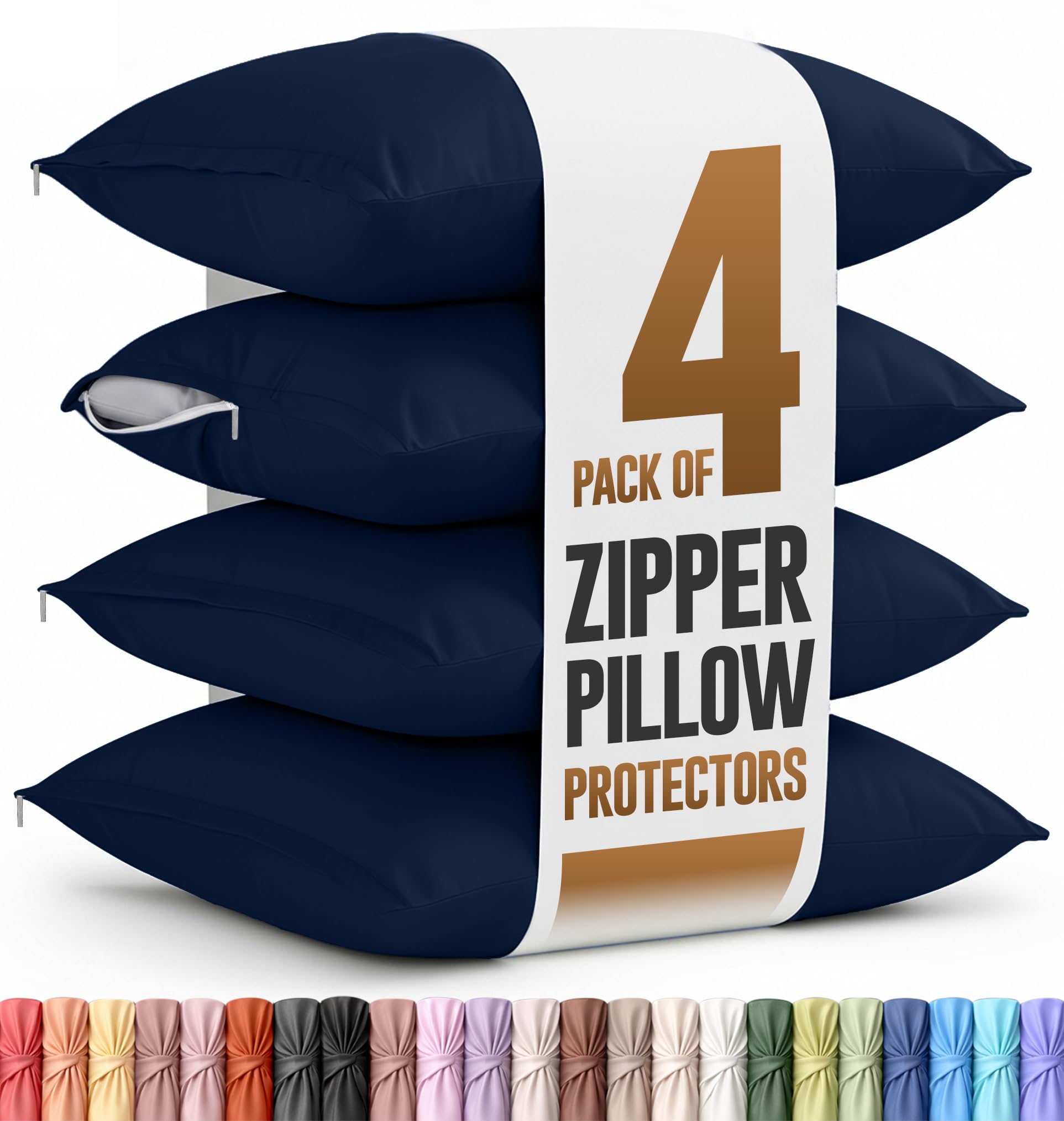 Taies d'oreiller microfibre bleu marine à fermeture éclair pour un sommeil sans plis
