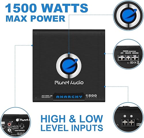 Miniatura 3 de Planet Audio Amplificador de coche monobloque AC1500.1M - 1500 vatios de potencia máxima, 2/4 ohmios estable, clase A/B, fuente de alimentación