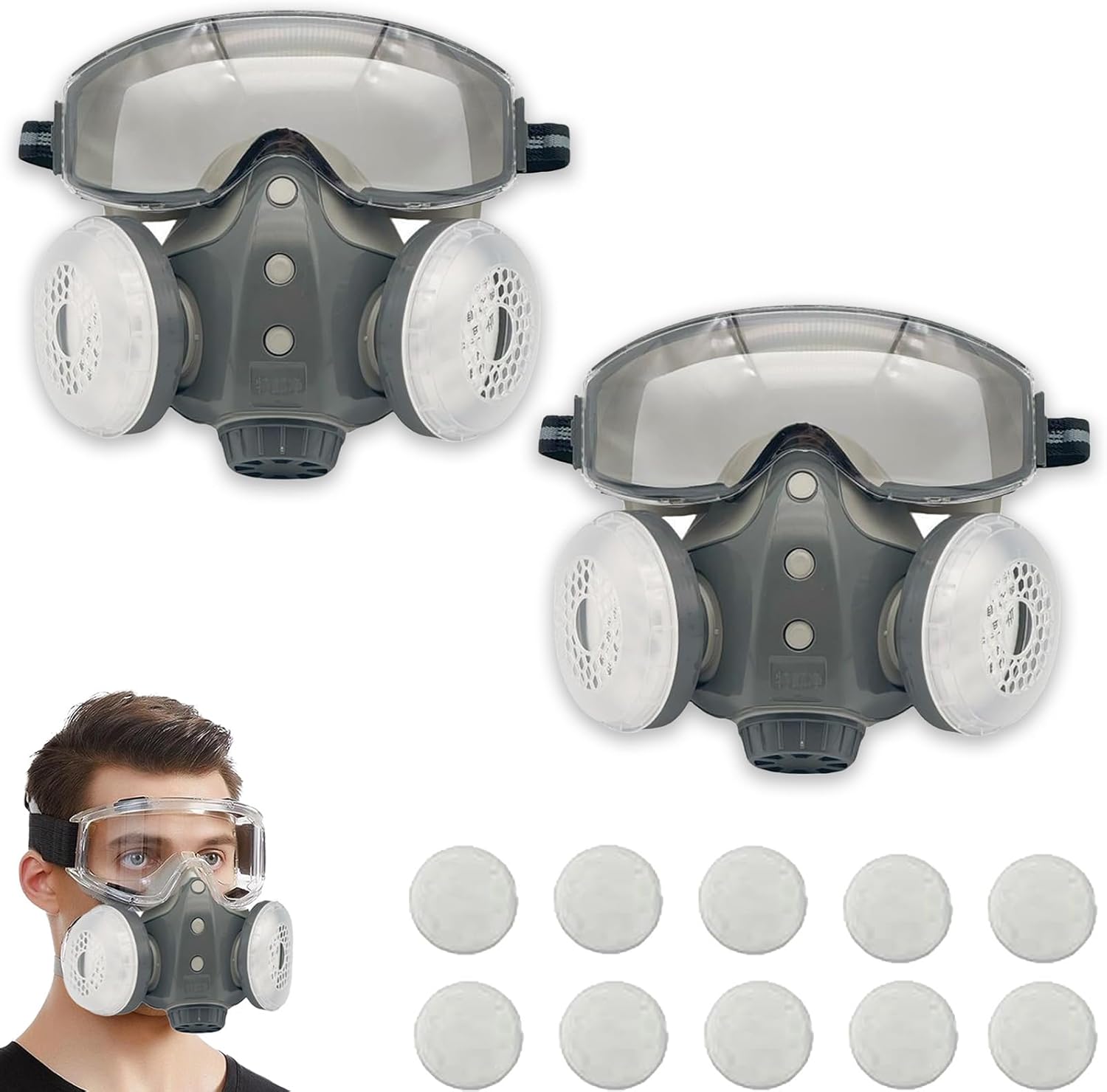 Dust Proof Integrated Respirator Mask, Reusable Full Face Respirator Mask with Filters, Adjustable Comfort Stability