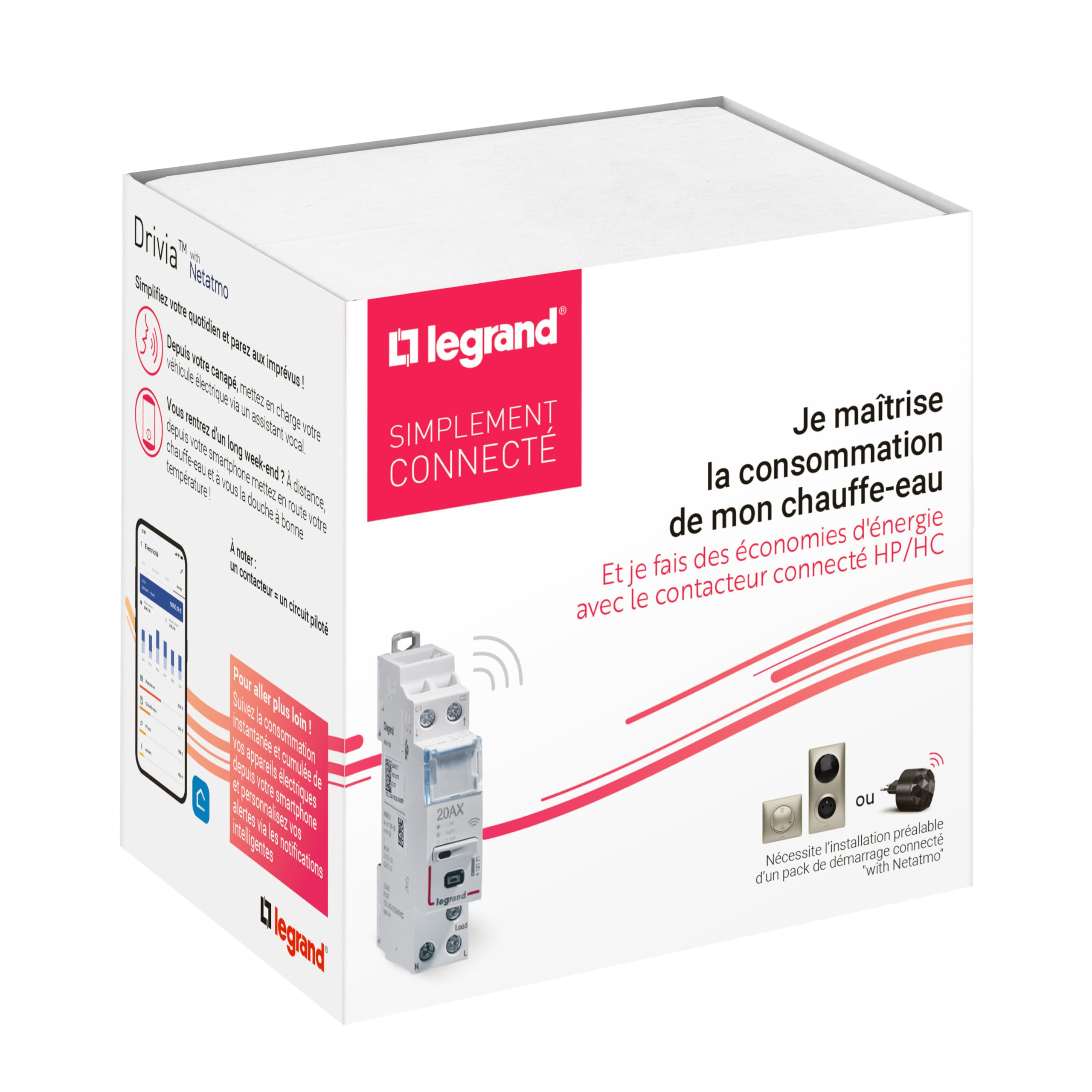 LEGRAND - 199122- Contattore modulare silenzioso connesso Drivia with Netatmo - Compatibile con App Home + Control e Disestore collegato - Confezione BTC - Grigio