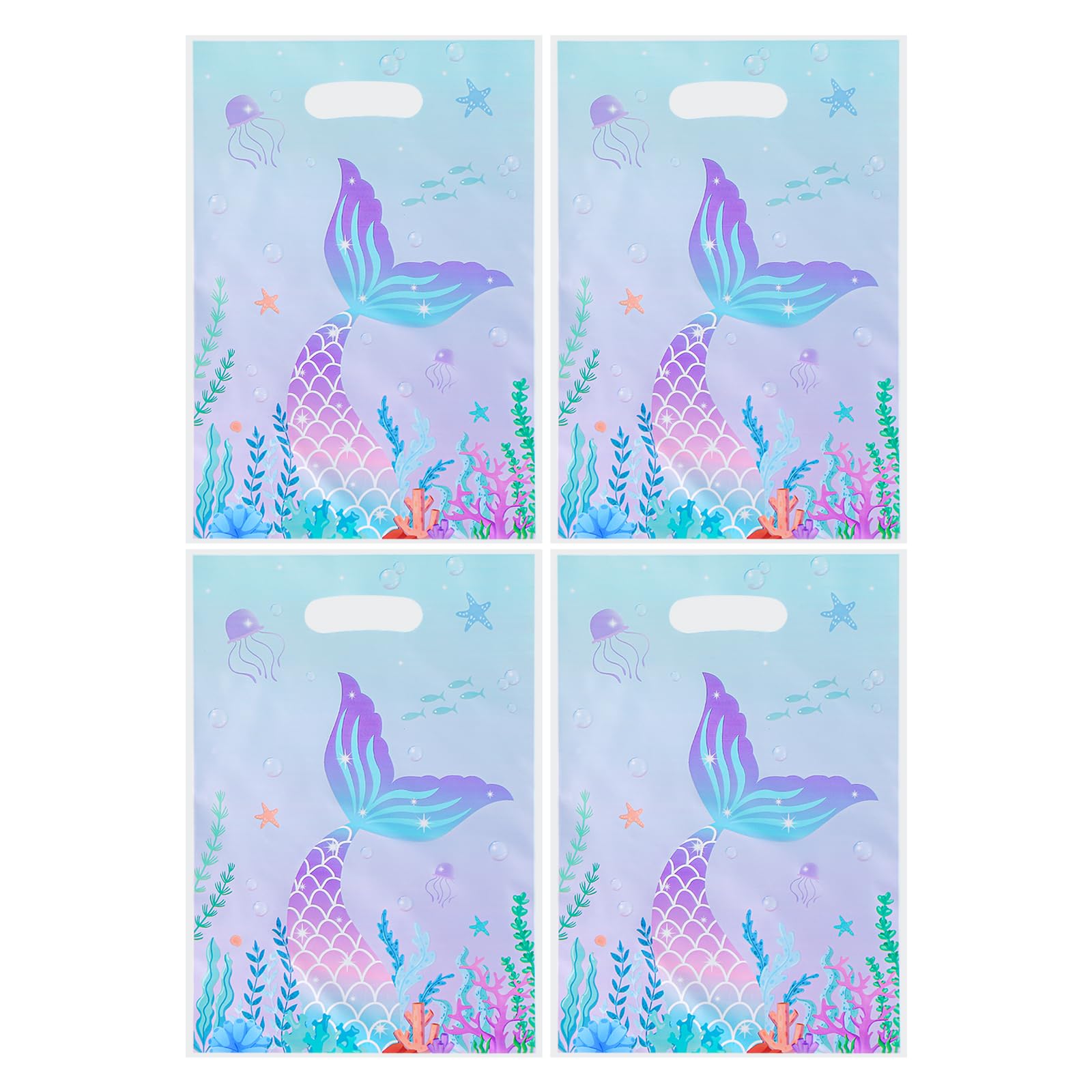 Agaommio 40PCS Mermaid Party Favor Bags Christmas Gift Bag Under the Sea Plastic Gift Bag Goodie Bags Mermaid Tail Treat Bag with Handles for Girls Kids Birthday Party Supplies 6.3"x 9.45"