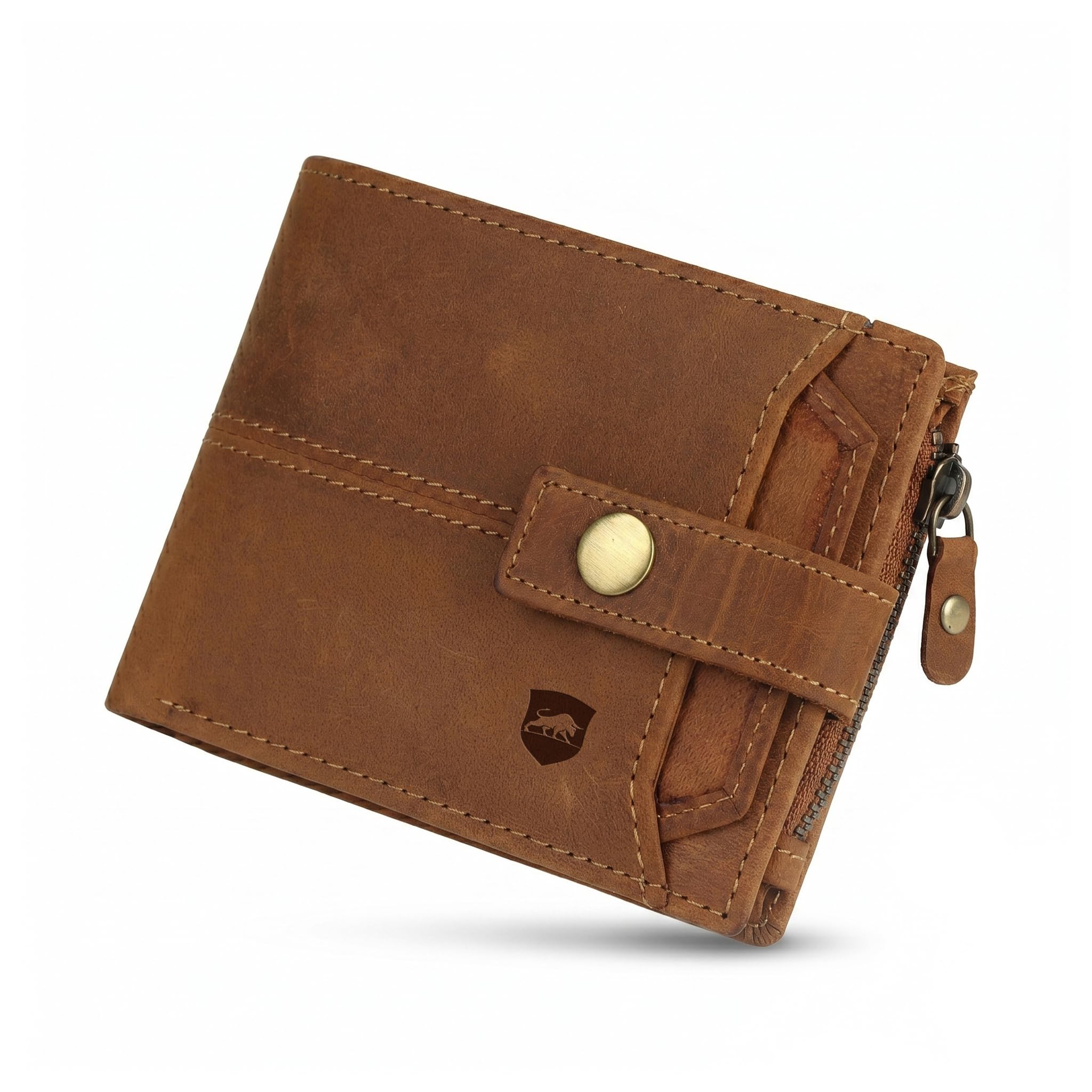 samtroh Button Closer Leather Wallet for Men I 4 Card Slots I 2 Currency & 2 Secret Compartments I 1 Zipper Coin Pocket (Camel)-picture-22