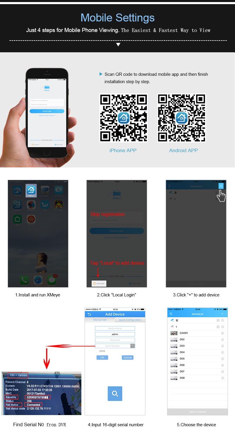 Steps for setting up mobile phone viewing for Techage security system