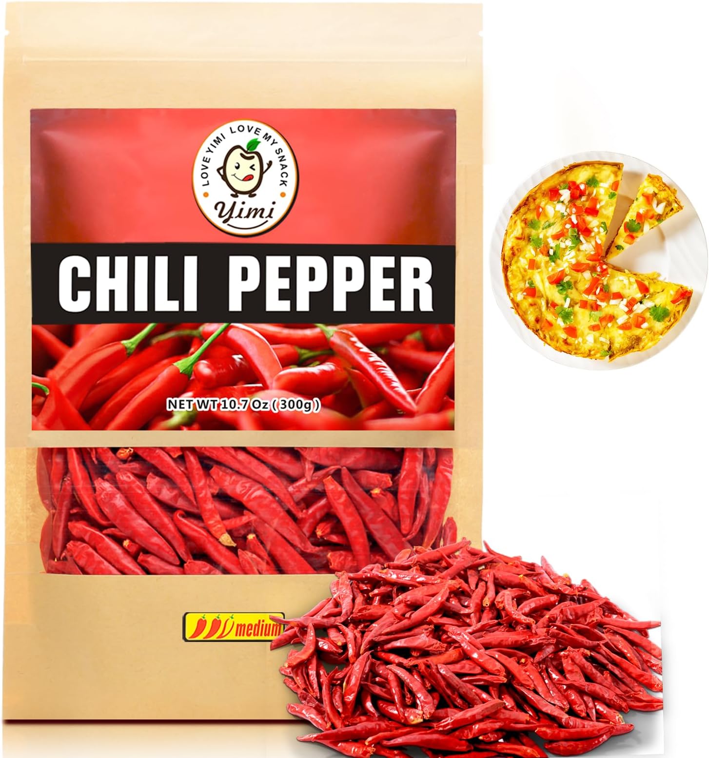 Dried Chiles Peppers, 10.7oz Dry Whole Red Chilis, Spicy Hot Heat, Great For Mexican,Thai and Chinese Recipes,like Pozole, Tamales, Hotpot, In Resealable Bags, Medium Hot, Ideal for Gift