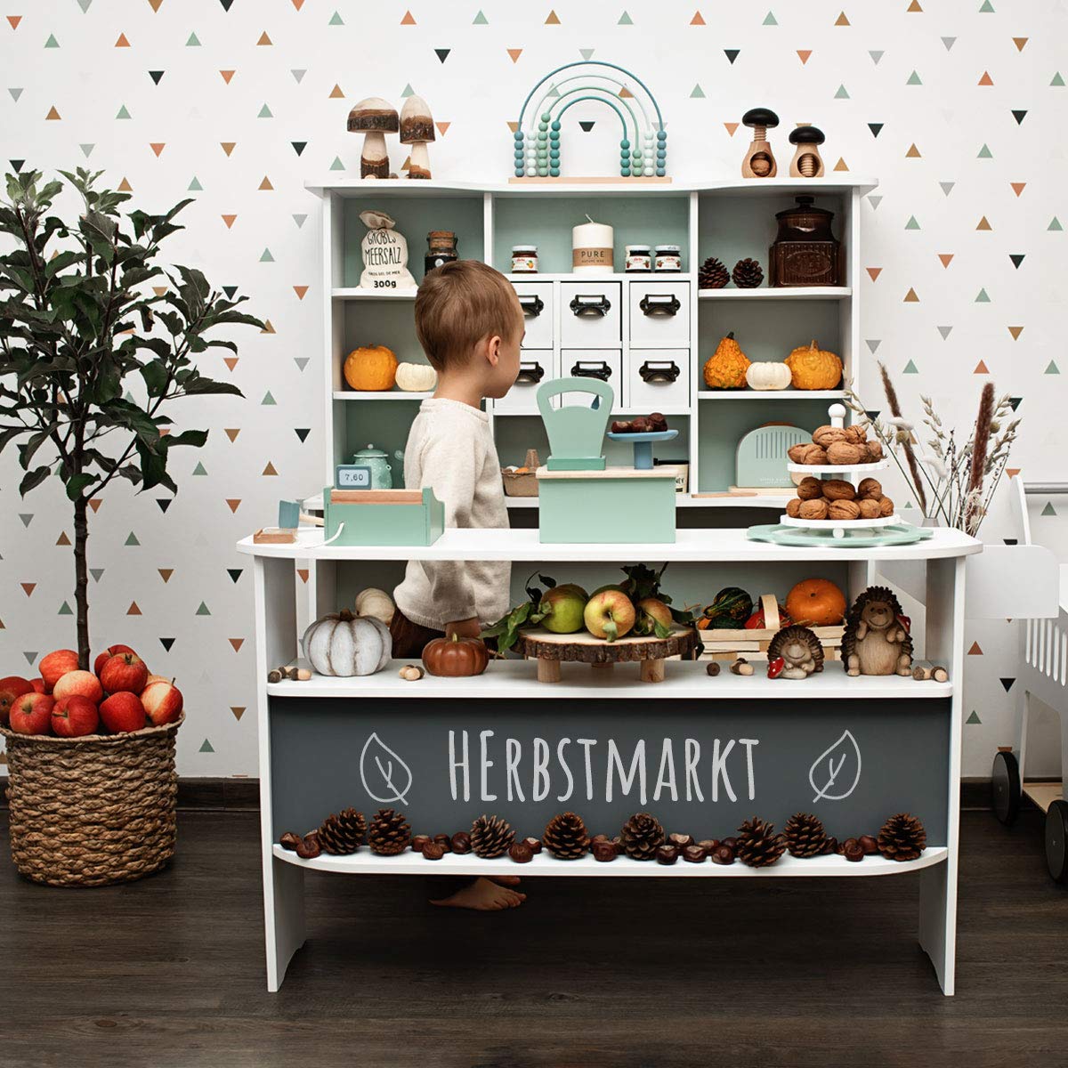 Roba Kaufladen Macaron Mint-Weiss aus Holz - Großer Kaufmannsladen für Kinder - Marktstand