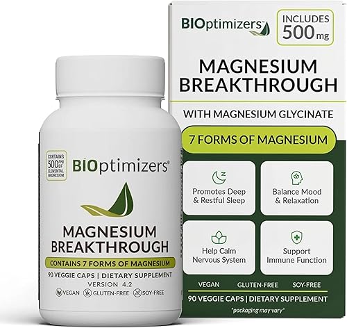 BIOptimizers Suplemento Magnesium Breakthrough con 500mg - 7 Formas de Magnesio: Glicinato, Malato, Citrato y Más - Apoyo Natural para el Sueño y la