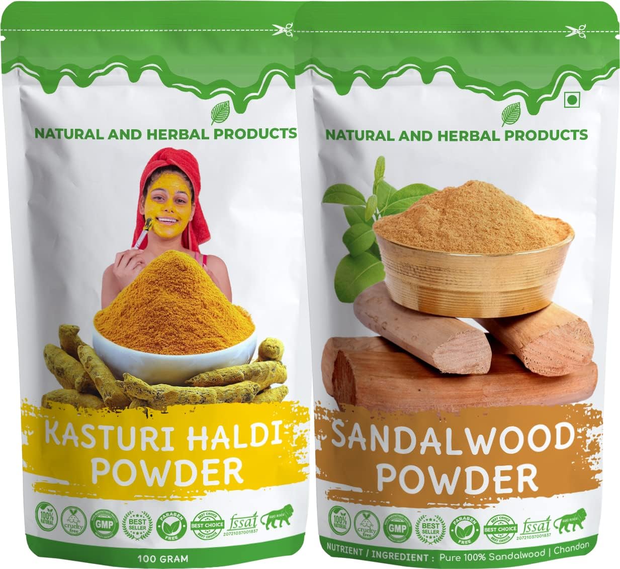 Kasturi Haldi and Sandalwood (Chandan) Powder For Skin Whitening | Wild Turmeric for Face Pack | Skin Care | Face Mask | Babies | Beauty - 200 Gram
