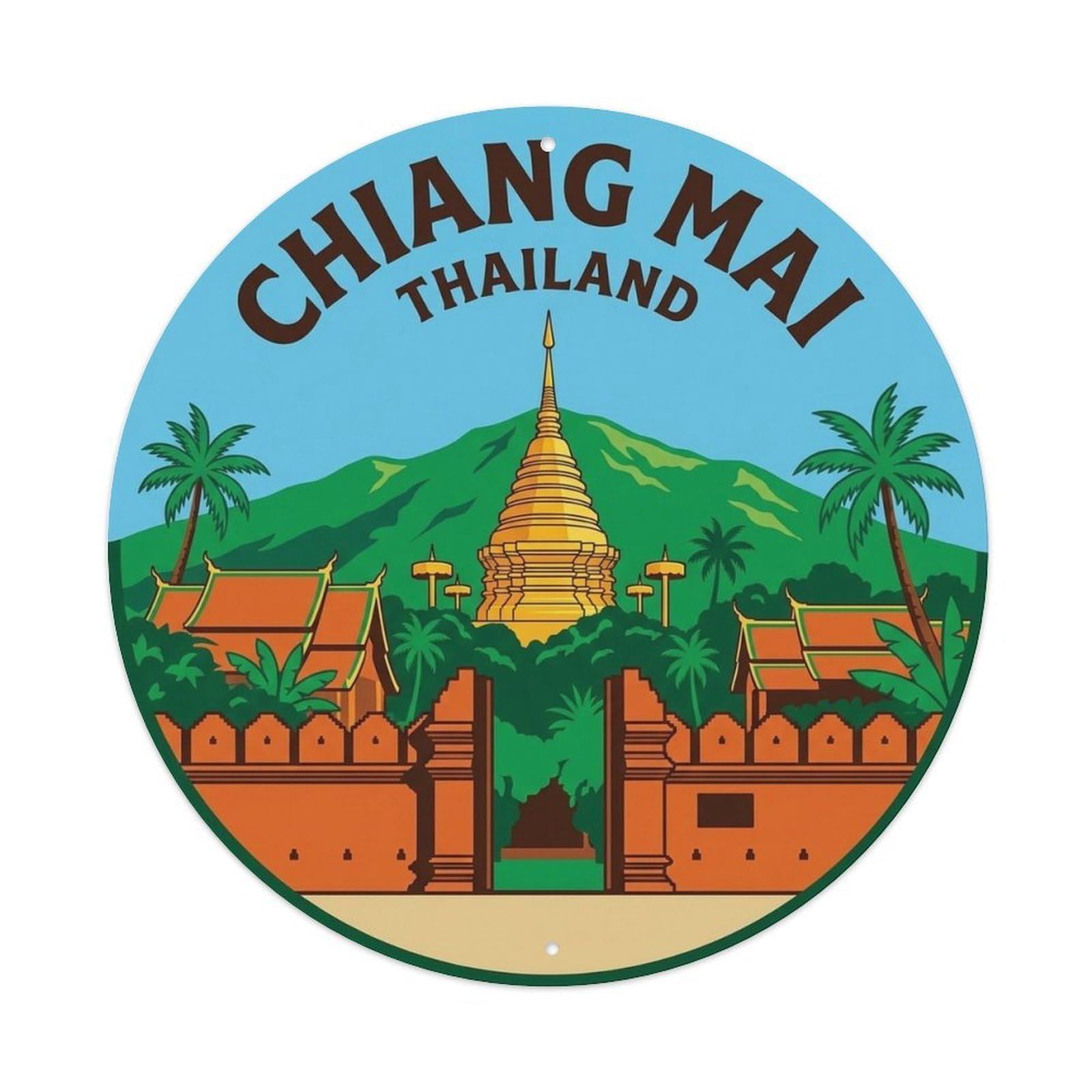 Chiang Mai Thailand Retro City Travel Landmark Metal Tin Sign
