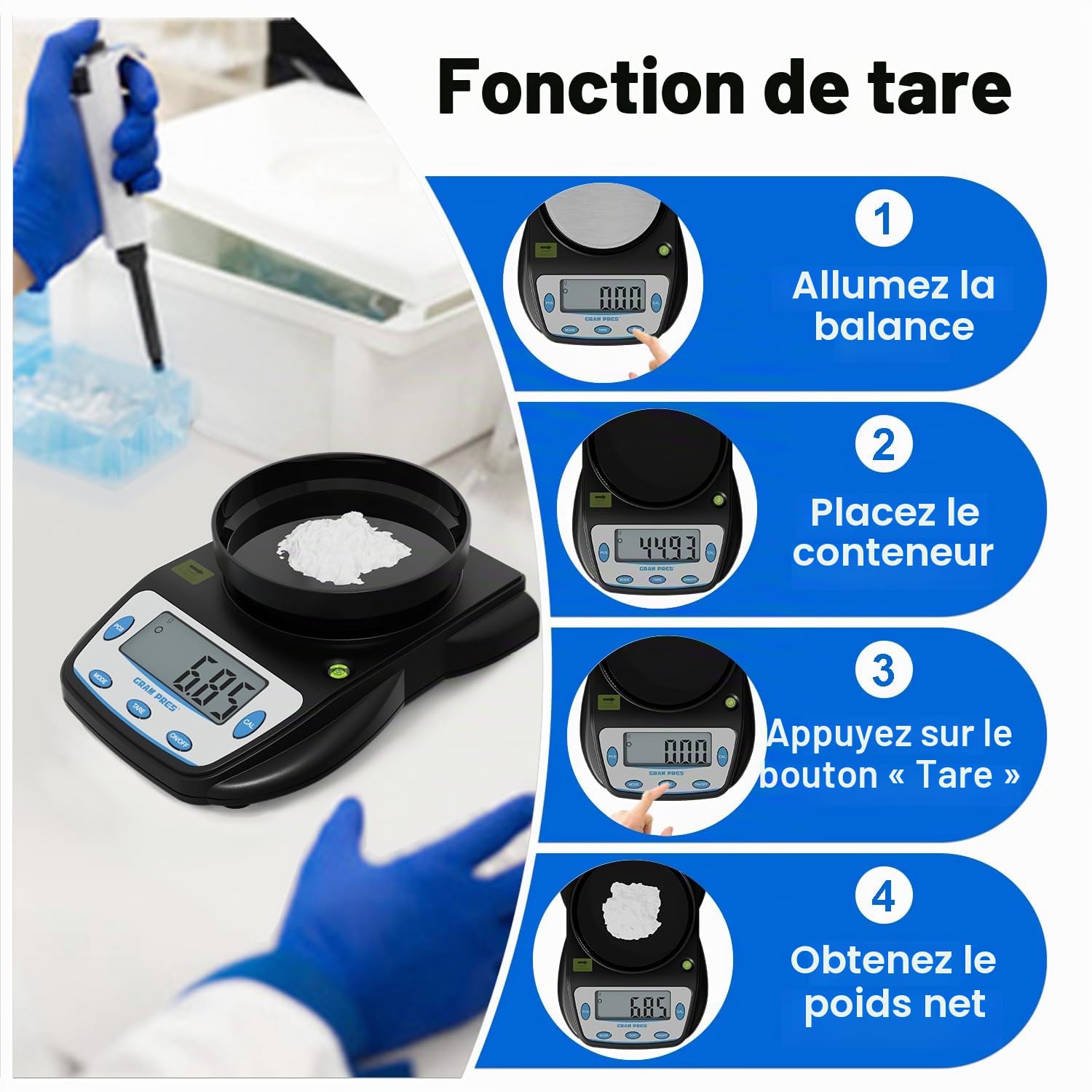 GRAM PRES Balance de laboratoire numérique - 600 g x 0,01 g | Précision électronique - Balance analytique scientifique - Pour bijoux, poudre, pièces de monnaie, etc.