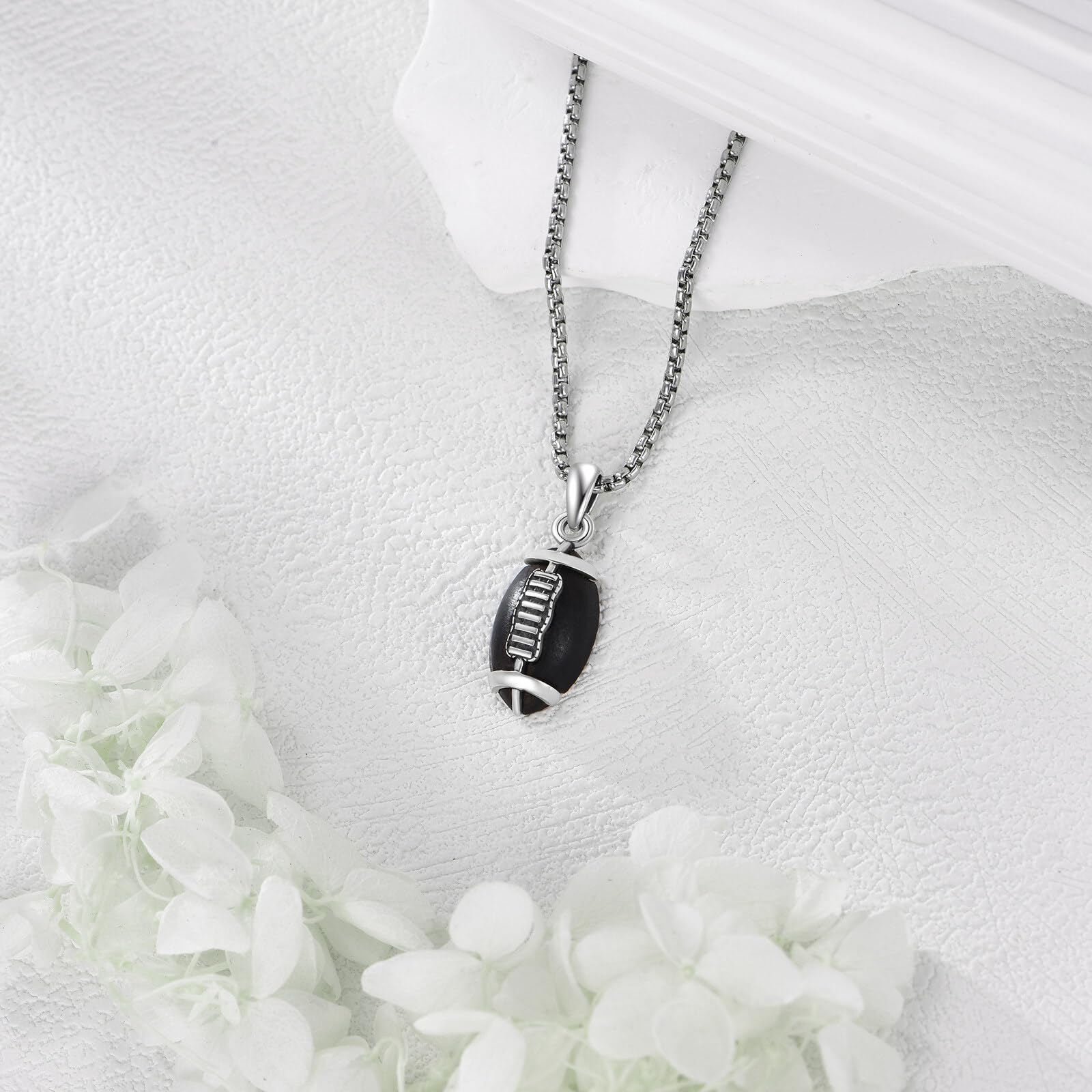 Collar de rugby de plata de ley con cadena de fútbol, collar de madera para hombre, joyería deportiva, balones de fútbol, regalos para hombres