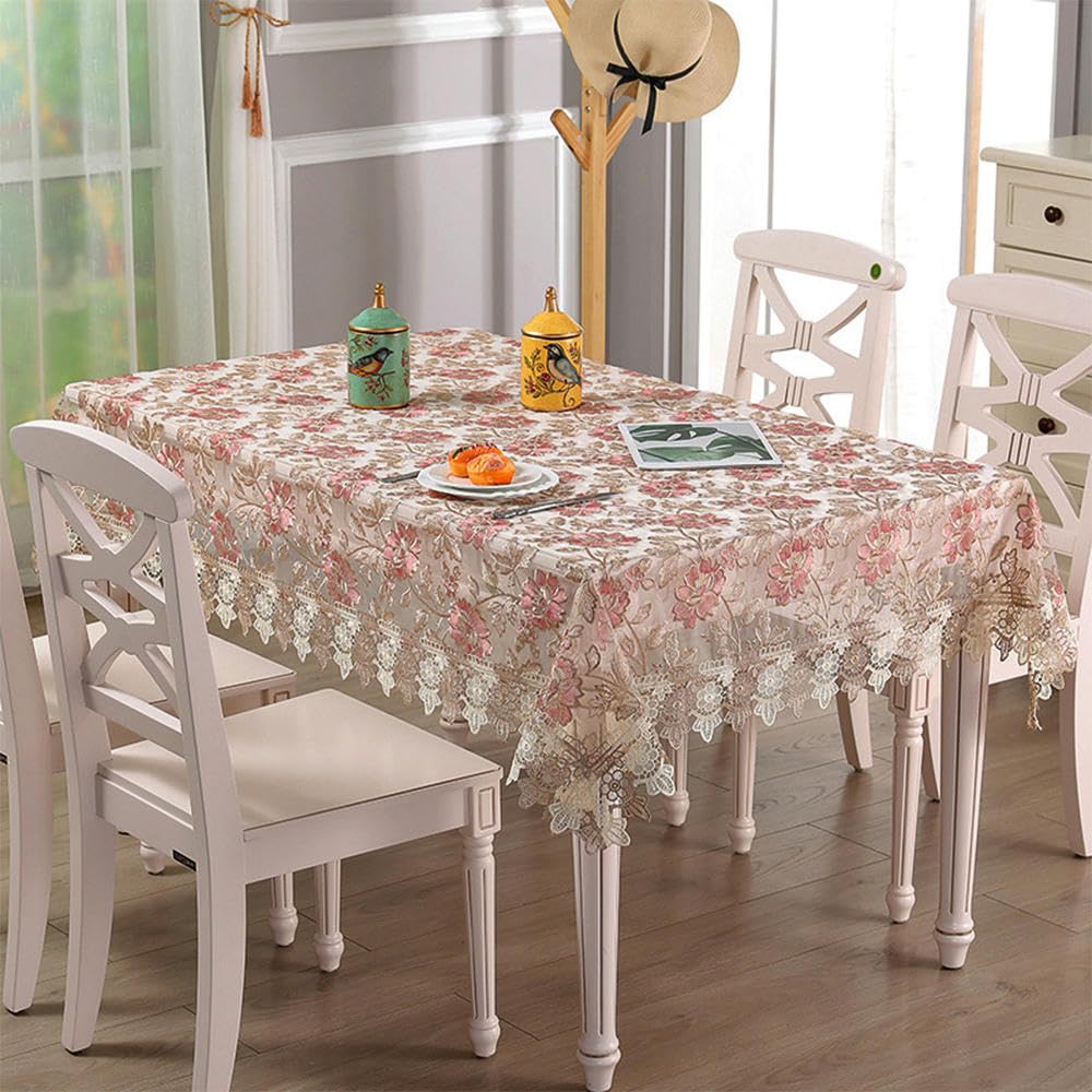 Tischdecke, rechteckige Tischdecke, luxuriös, bestickte Spitze, Couchtischdecke für Esstisch, Kaffeeweiß, 135 x 135 cm (Kaffeeweiß, 130 x 180 cm)