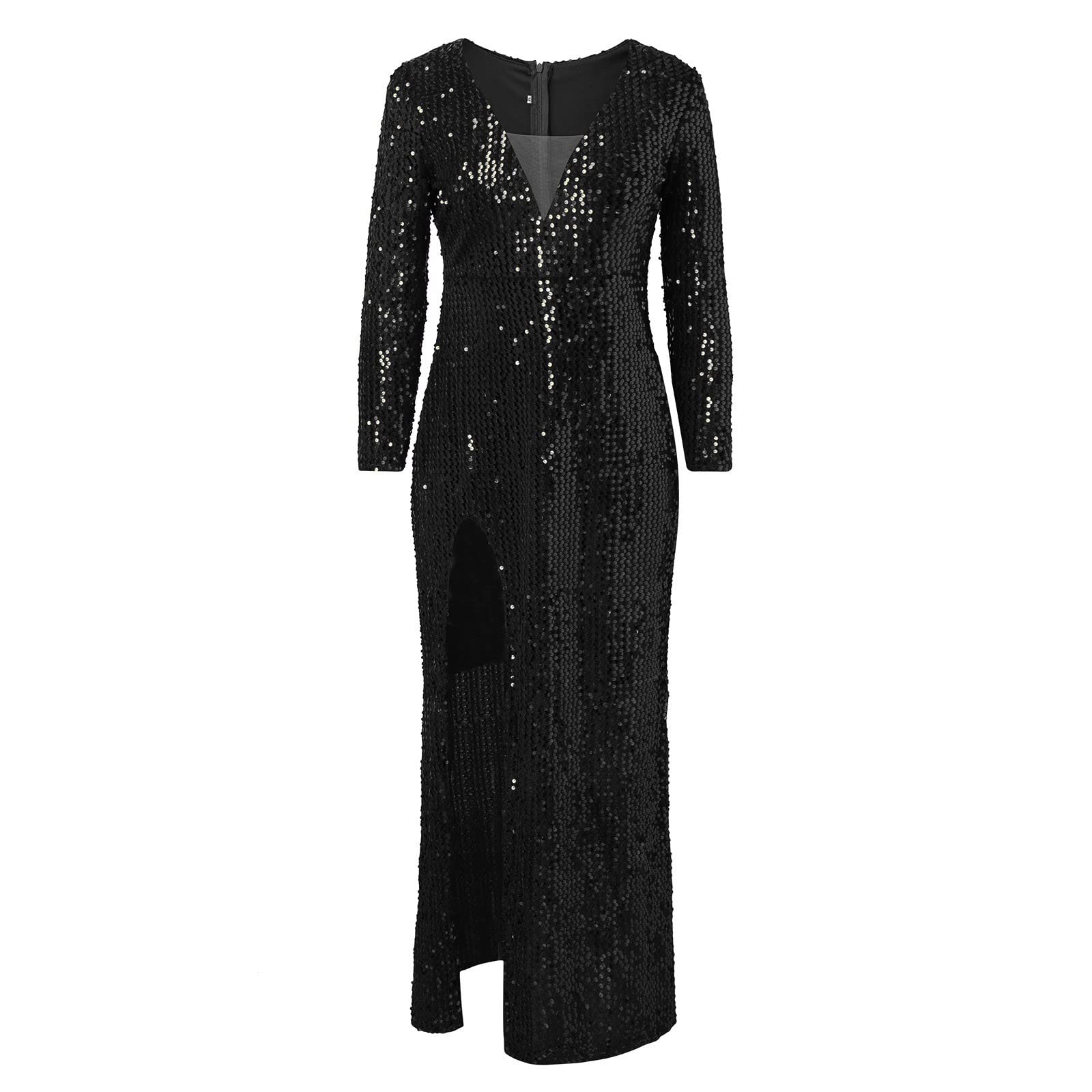 Vestido de noche largo para mujer, con lentejuelas, vestido de cóctel brillante, manga larga, vestido de fiesta, boda, vestido de lentejuelas, sexy, vestido cruzado, vestido largo de baile