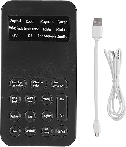 Cambiador de voz, mini tarjeta de sonido de mano con 8 efectos de sonido/12 embellecimientos de voz/función de canción K, máquina portátil de