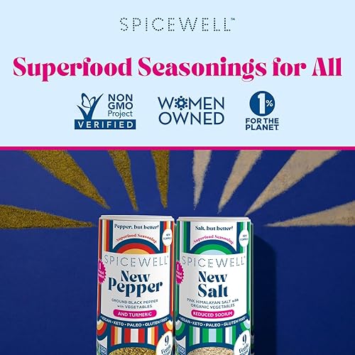 Miniatura 5 de Spicewell - Nuevo dúo salero y pimentero nuevo - Ligero y terroso - Sal rosa del Himalaya reducida en sodio y pimienta negra con cúrcuma - Molido