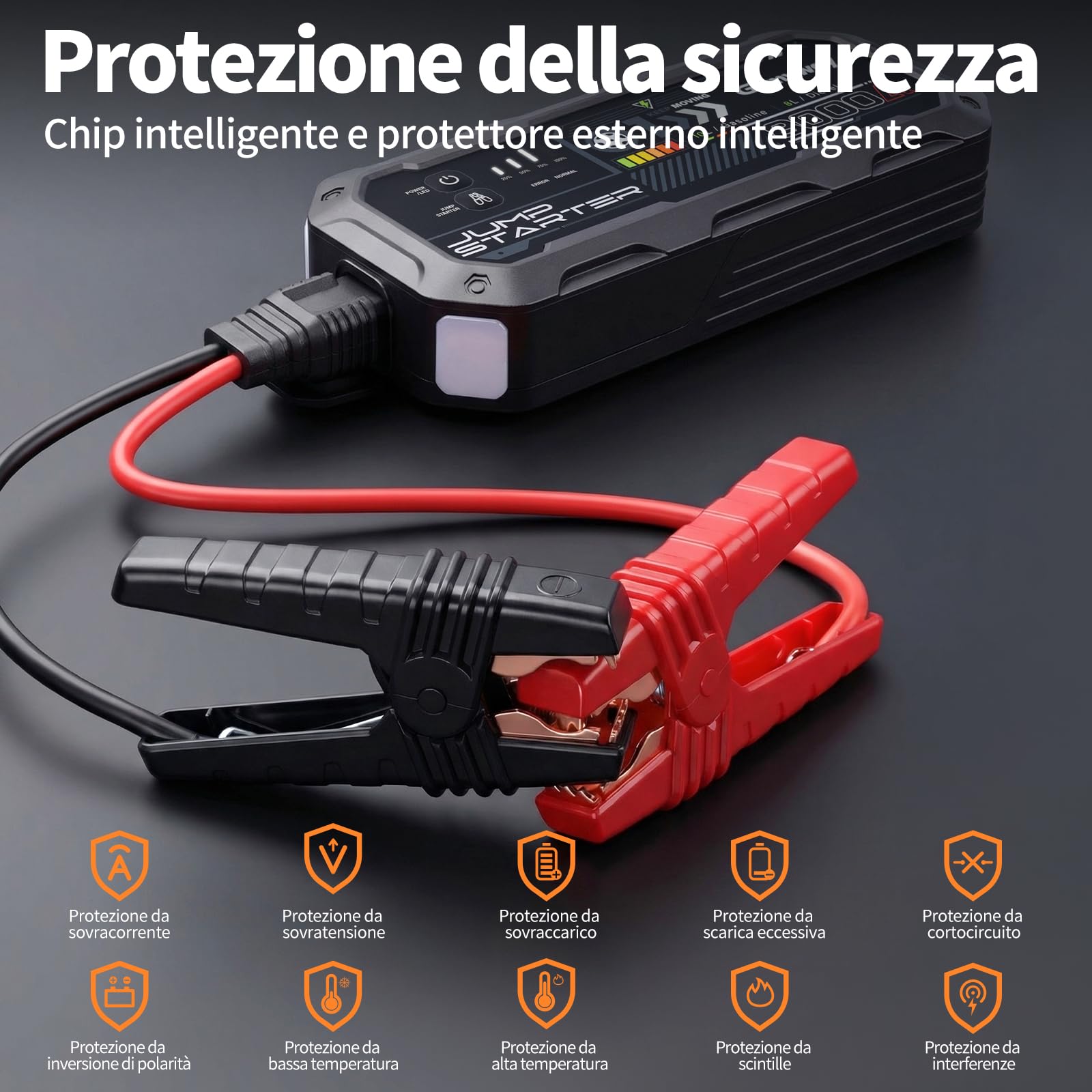 Booster Avviamento Auto 8000A Portatile Avviatore di Batteria Auto/Moto/Motoscafo(fino a ALL Gas/10.0L Diesel), 12V Avviatore di emergenza per Auto (Grigio scuro)