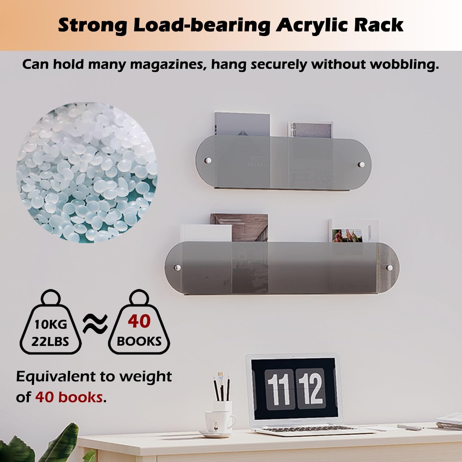 Estante De AcríLico Transparente para Discos De Vinilo, Revistero De Pared, Estante Colgante para Discos, Expositor De Folletos, para BañO, Oficina, Caravana