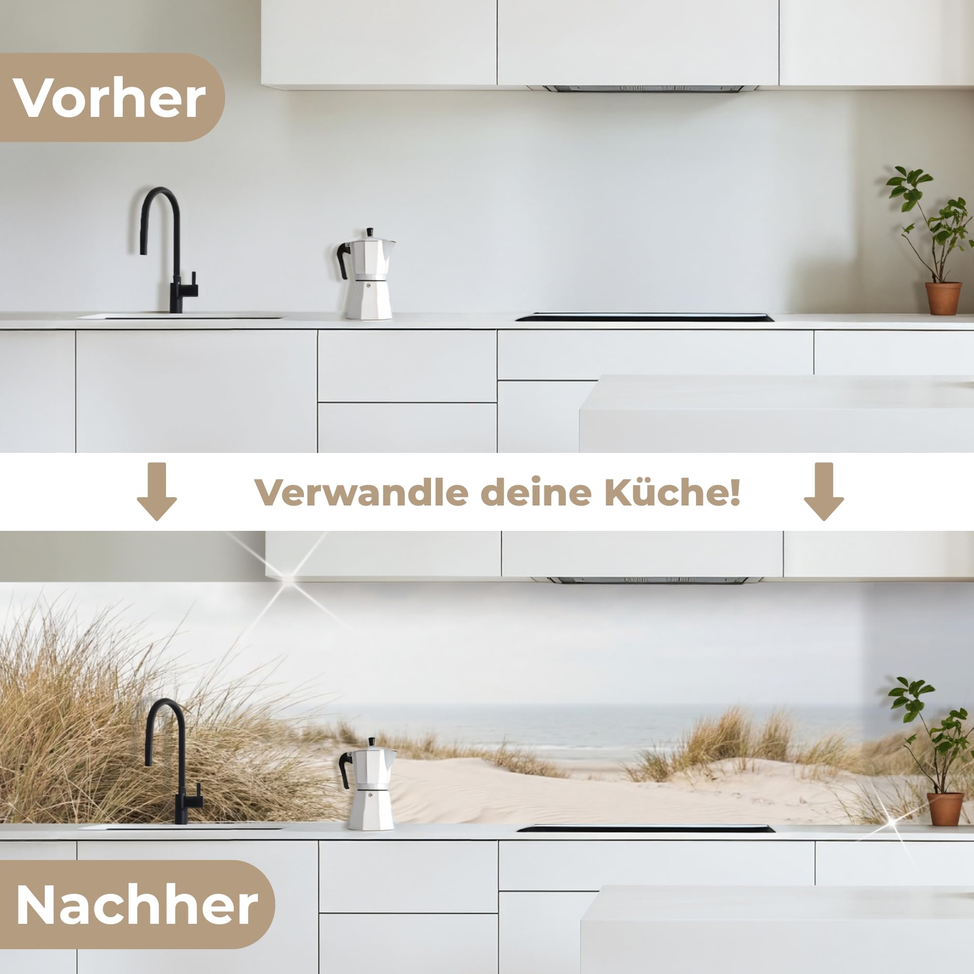 KitchenYeah© Küchenrückwand 60x300 cm Selbstklebende Kitchen Wall Protector Küchen Rückenwand Küchenfronten Küchenrückwände Küche Wand Wolken - Dünenlandschaft - Sand