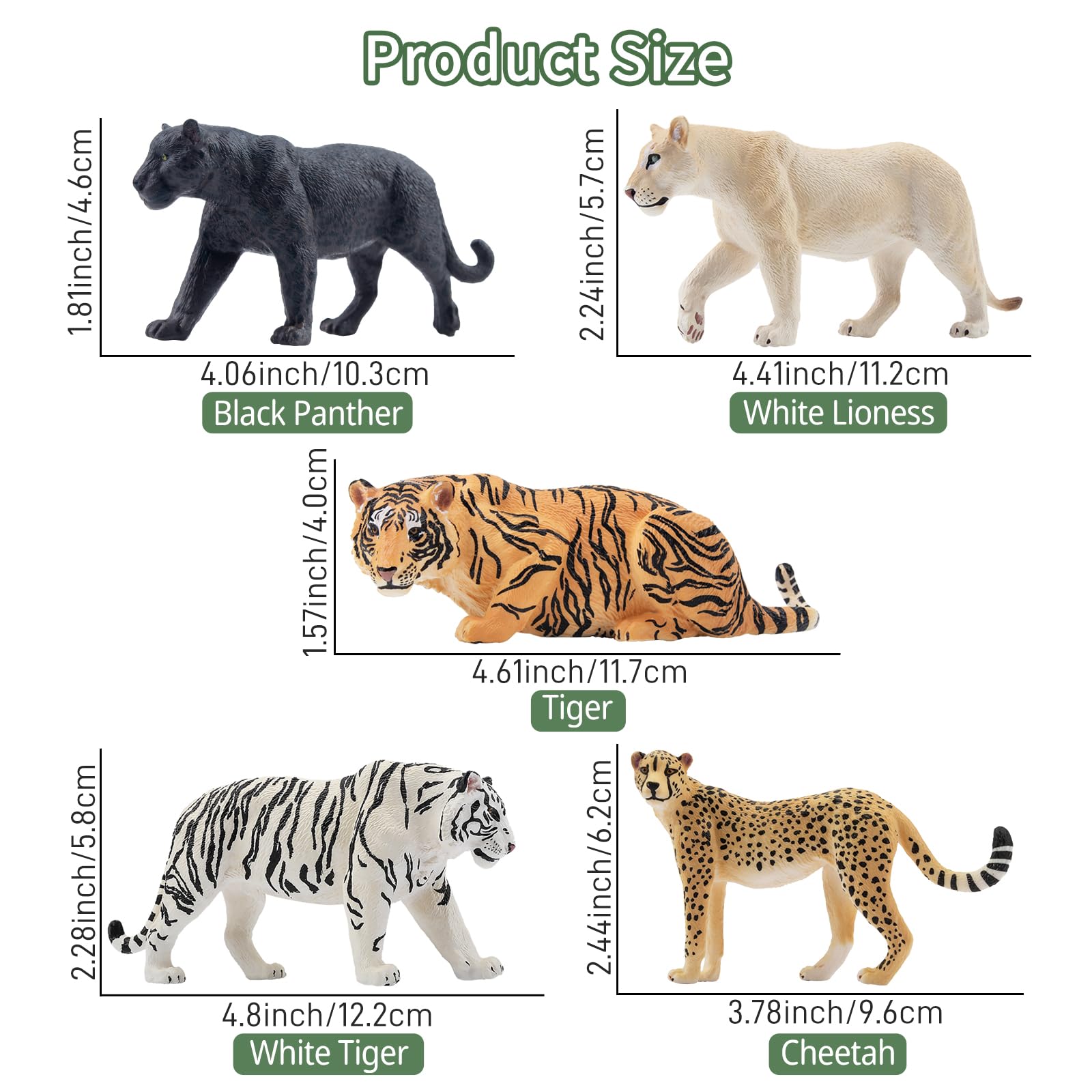 TOYMANY Zestaw 12 figurek zwierząt dżungli i pień drzewa, realistyczne figurki lwów, tygrysów i figurek jaguara, figurki zwierząt z dżungli zoo dla dzieci