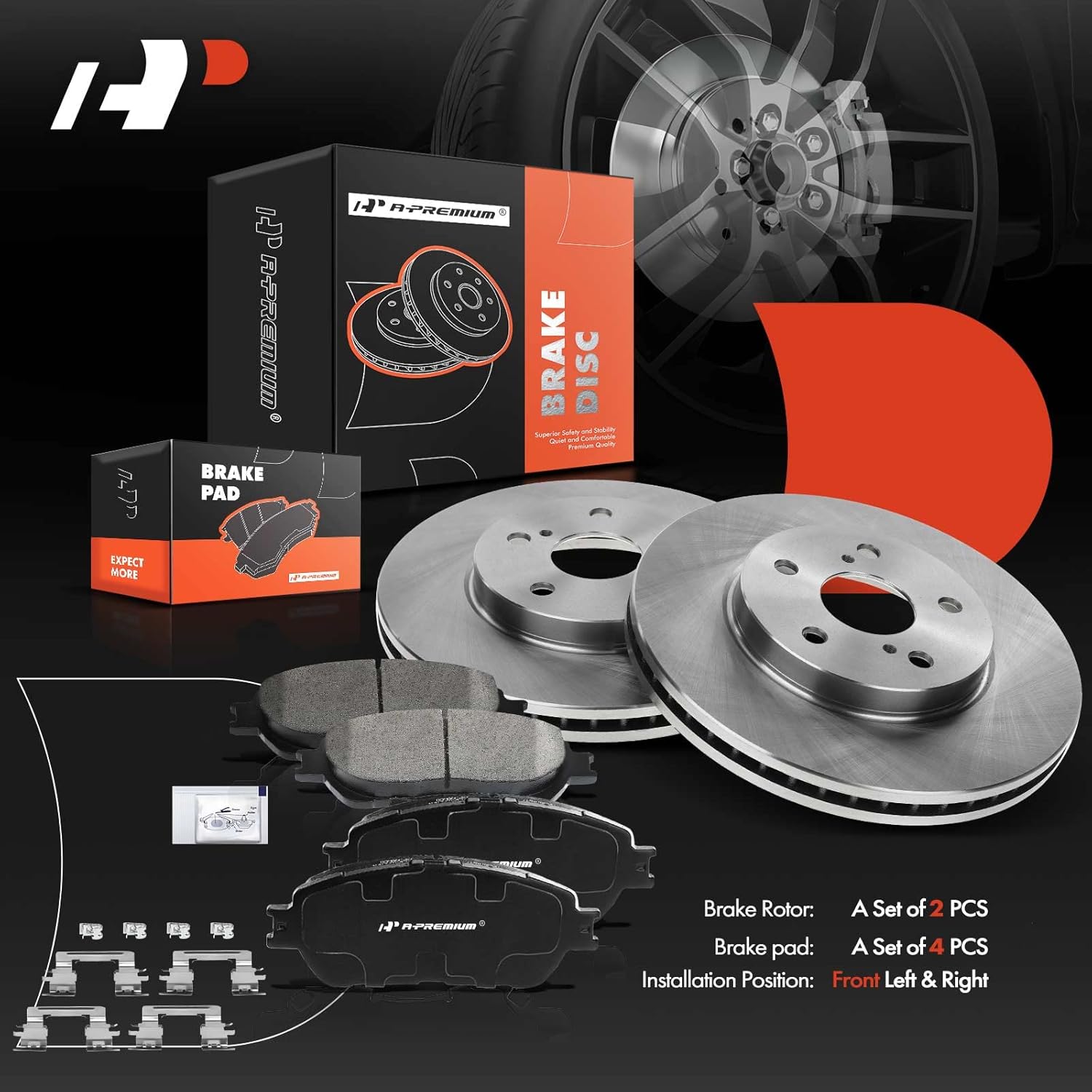 A-Premium 11.65 in (296 mm) Front Vented Disc Brake Rotors + Ceramic Pads Kit Compatible with Select Lexus and Toyota Models - ES300 02-03, Avalon 05-07, Camry 05-06, Sienna 04-10, Solara 04-08, 6-PC