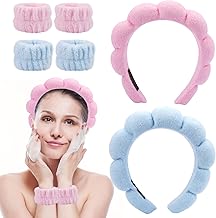 2 Pieces Cosmetic Sponge Headband for Women, 4 Pieces Absorbent Sponge Wristband, Spa Headband for Washing Face Set, for Face Washing, Skin Care, Shower, Yoga (Pink+Blue)