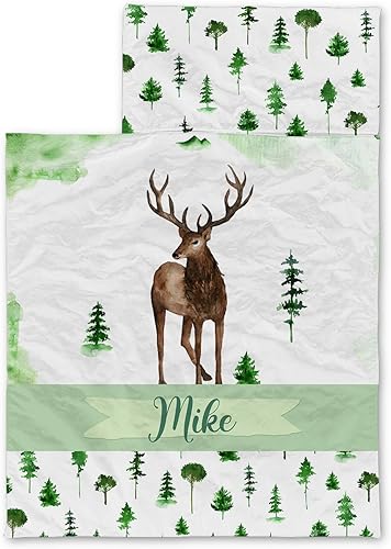 Miniatura 2 de Tapete personalizado para siesta de ciervos del bosque con nombre, sacos de dormir para niños y niñas, colchón de cama personalizado para niños,
