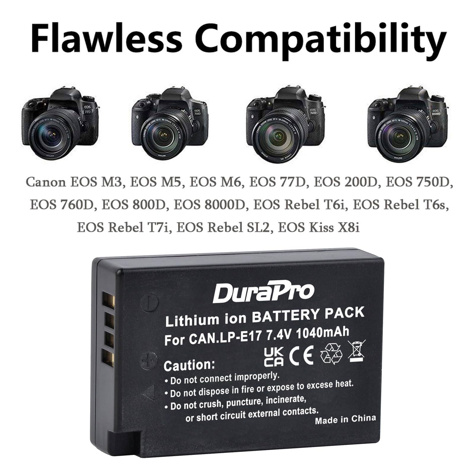 DuraPro 2X LP-E17 1040 mAh + Double Chargeur USB intégré avec Port de Type C pour Canon EOS M3, M5, M6, Rebel SL2, T6i, T6s, T7i, EOS 200D 250D 750D, 760D, 800D, 8000D, RP Cameras