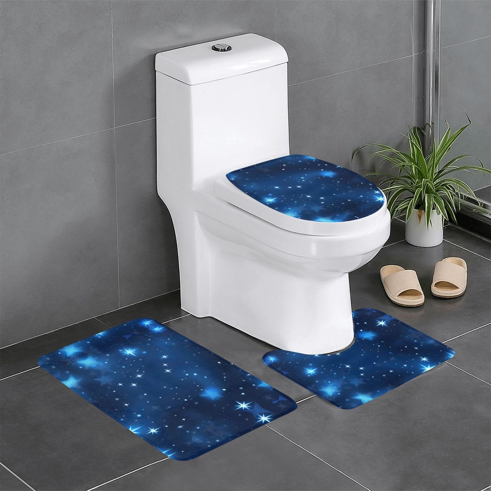 Tapis de bain en forme de U et tapis de sol ultra doux à motif étoiles pour toute la maison