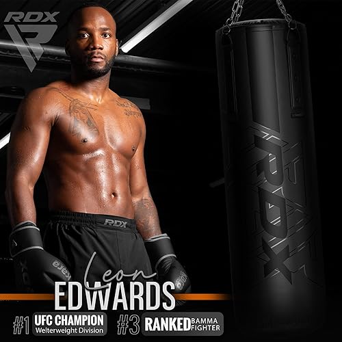 Miniatura 4 de RDX Saco de boxeo pesado de 5 pies para entrenamiento profesional, 55 libras prellenado con capacidad máxima de llenado de 110 libras, juego de 3