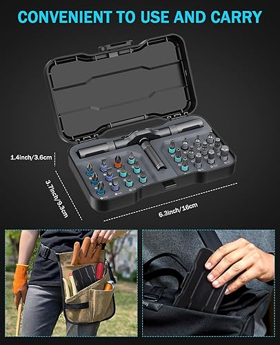 Miniatura 6 de Juego de destornilladores magnéticos 24 en 1, kit de reparación profesional de múltiples puntas con mango en T desmontable y funda portátil para