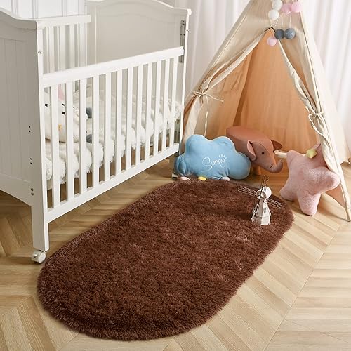 Miniatura 110 de LOCHAS Alfombra esponjosa para dormitorio, 2.6 x 5.3 pies, alfombra lanuda para dormitorio, mesita de noche, alfombra ovalada suave para sala
