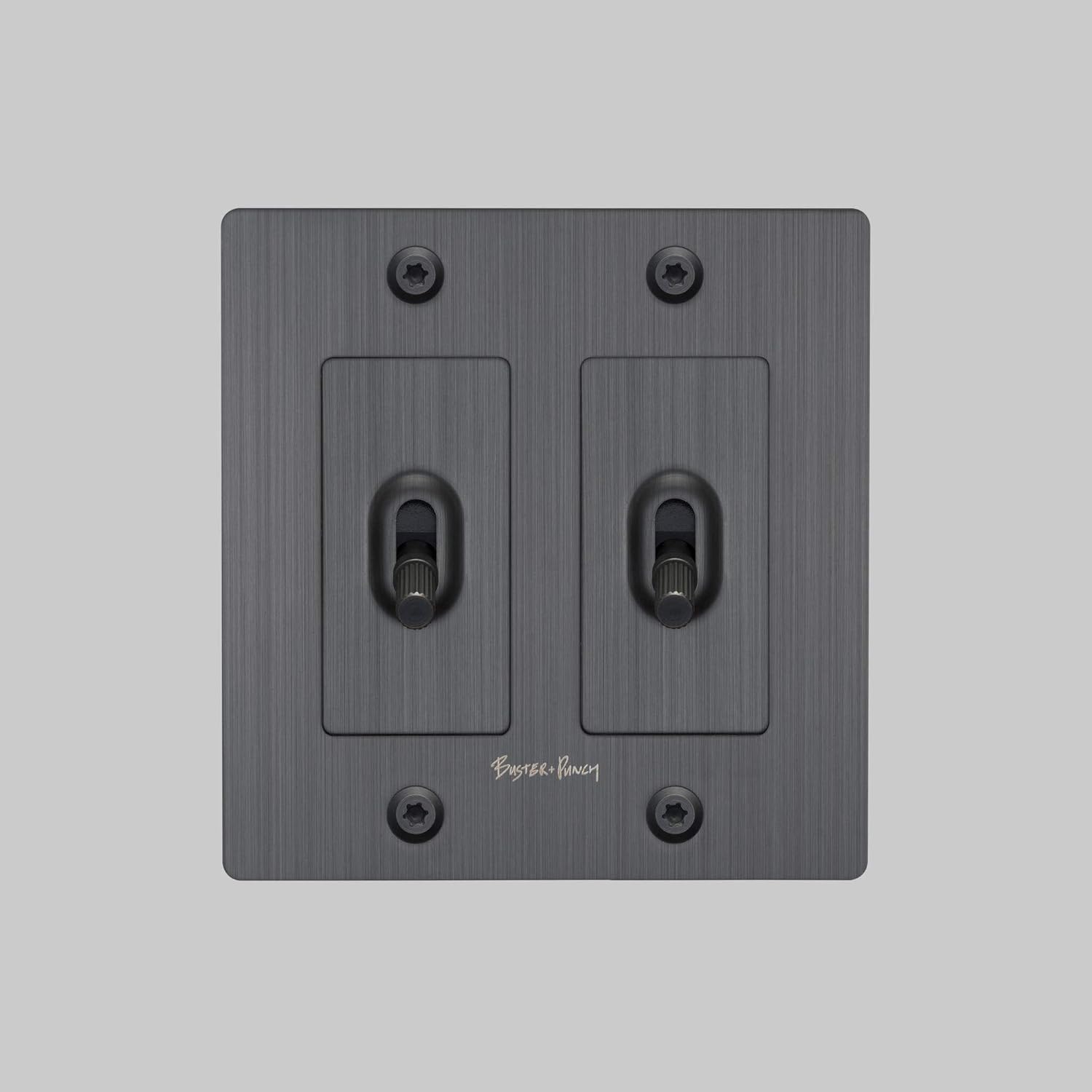 Buster and Punch 2G Toggle Light Switch Linear Knurl with Logo in Black