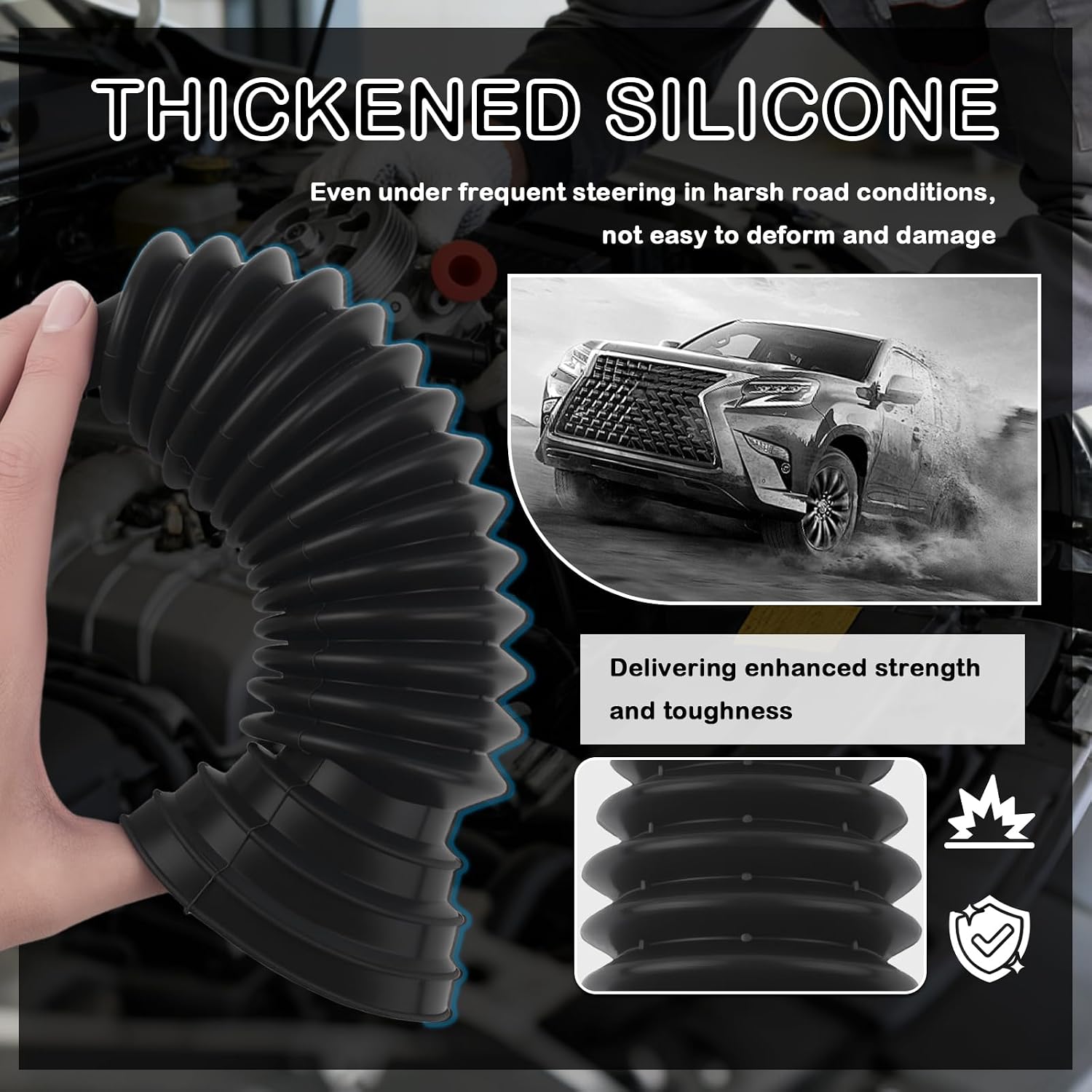 2PCS Car Inner Tie Rod Boot Upgraded Thickened Silicone,Large Caliber Car Rack and Pinion Boot Kit with Clamps/Ties,Universal Cars Steering Rack Boots Kit for Dust Protecion