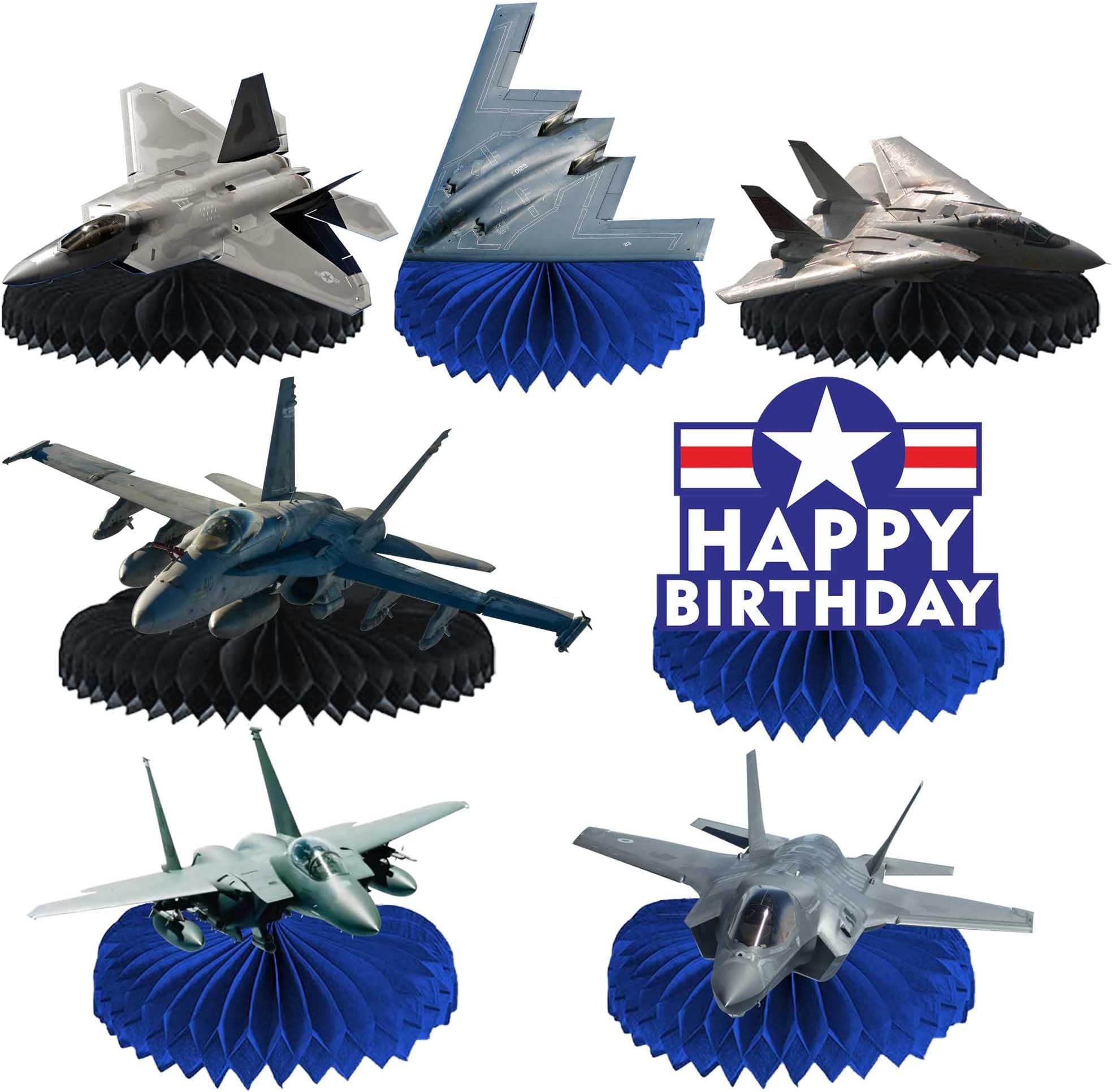 Aircraft Happy Birthday Honeycomb Centerpieces Airplane Aviation Fighter Theme Decor for Boys Men 1st Birthday Party Baby Shower Fighter Jet Party Supplies Favors Decorations Photo Booth Props Gift