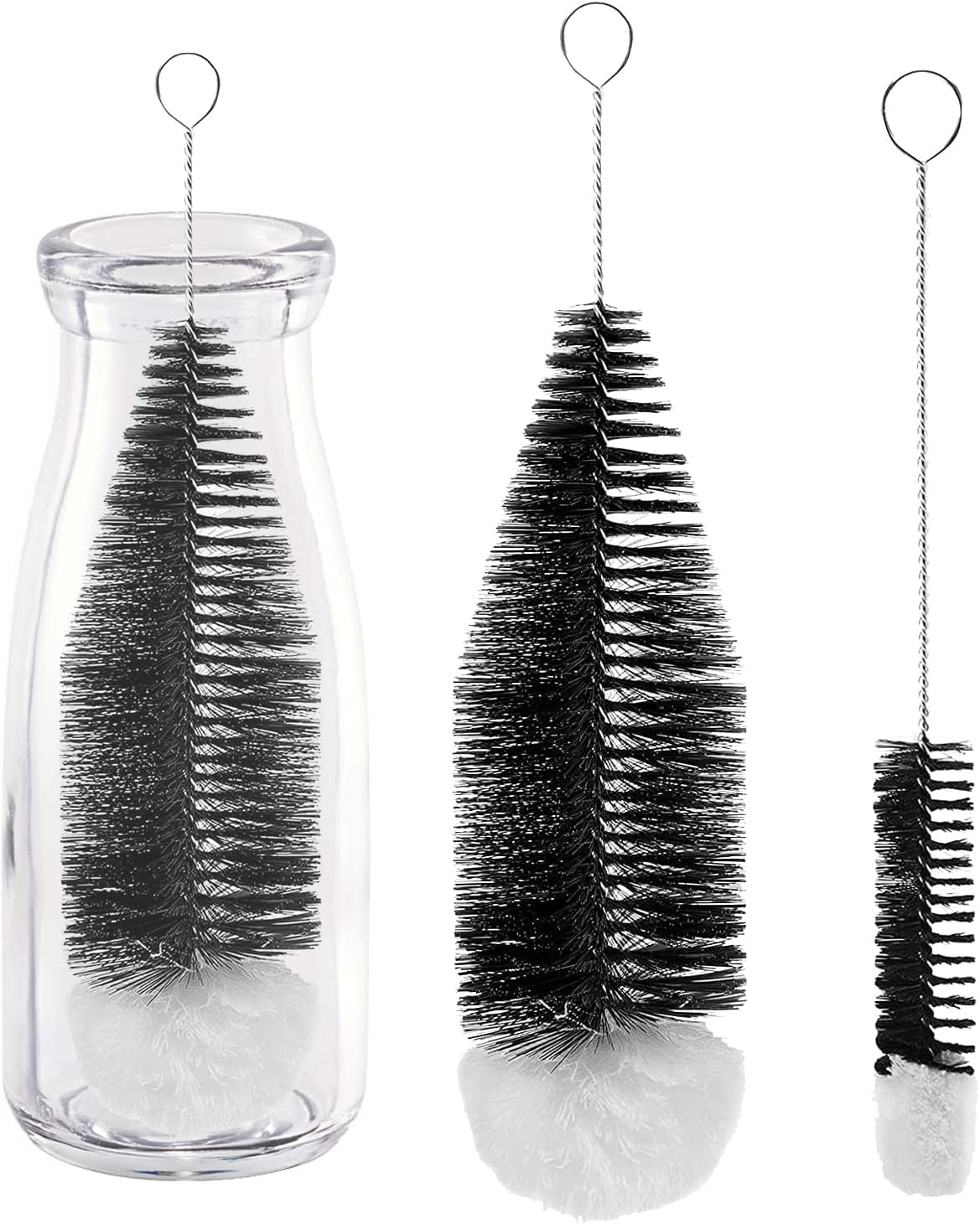 Brosses Nettoyage Bouteilles Lot De 2 - Nylon Et Acier Inox - Pour Bouteilles Soda, Verres Et Biberons