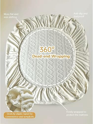 Miniatura 6 de Sábana bajera de terciopelo de franela de 11 pulgadas de profundidad, sábana bajera de tafetán ultra suave y mullida, tamaño individualindividual,