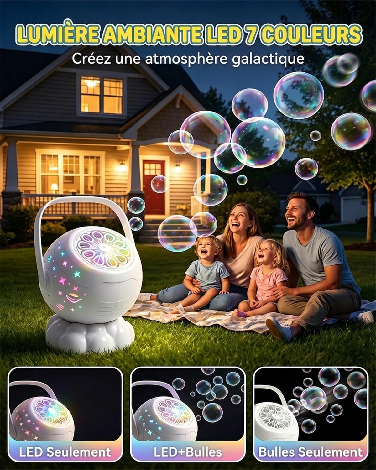 Machine Bulles pour Enfant Design Nuage Étoilé avec LED, Pistolet à Bulles Automatique, Machine à Bulles Rechargeable avec Poignée de Transport Intégrée, Pistolet à Bulles pour Enfant,Bubble Go Cadeau