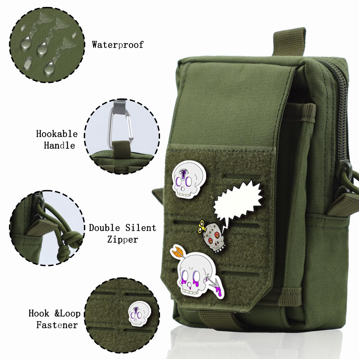 Marsupio Tattico Militare Molle Porta Cellulare da Cintura Uomo Tactical Marsupio da Cintura Borsa da Cintura Borsello da Cintura Sacchetto Porta Telefono Cintura EDC Pouch per Sportivi-Verde