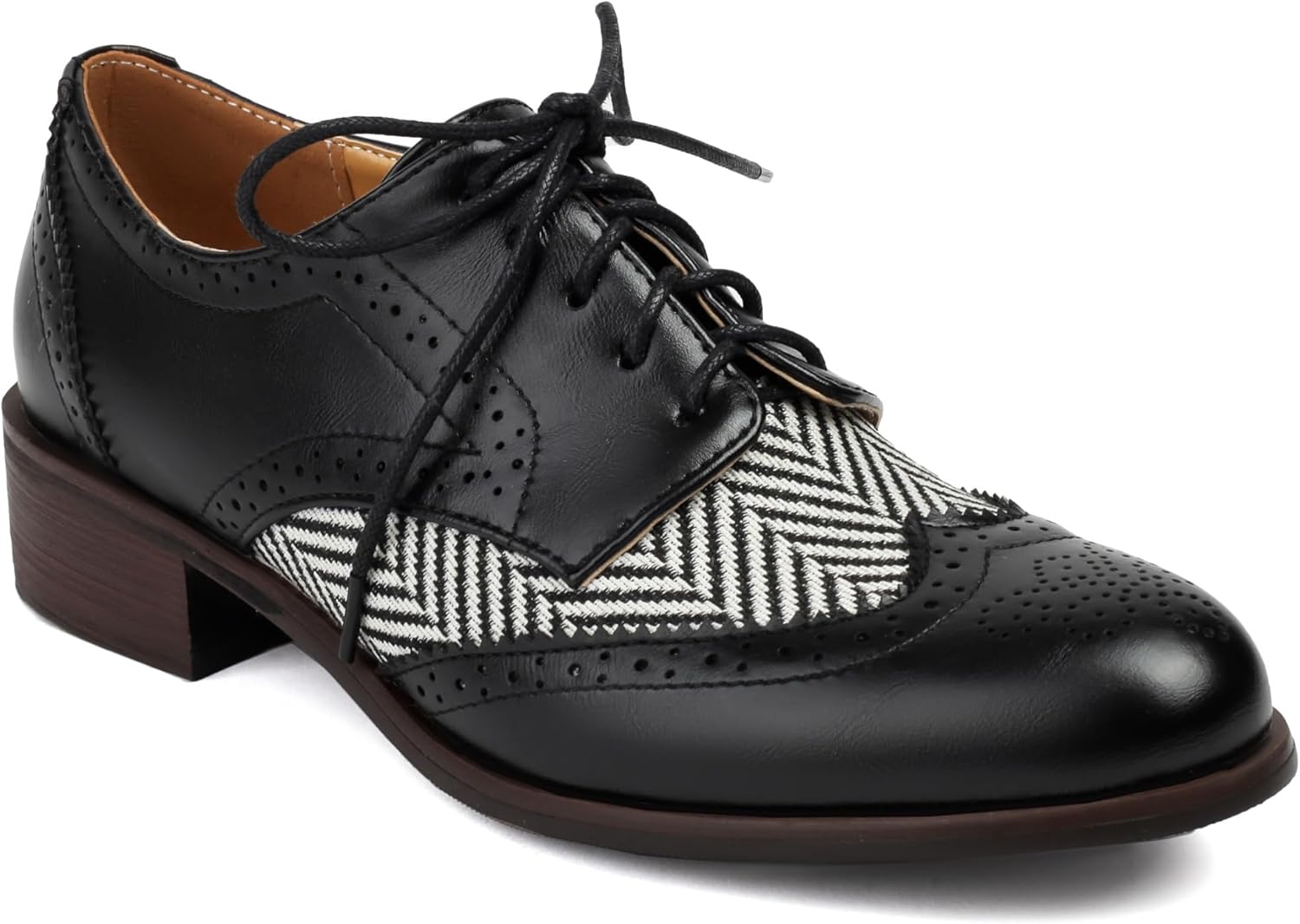Lace-up Wingtips Oxford Shoes for Women Cutout Brogues Saddle Shoes
