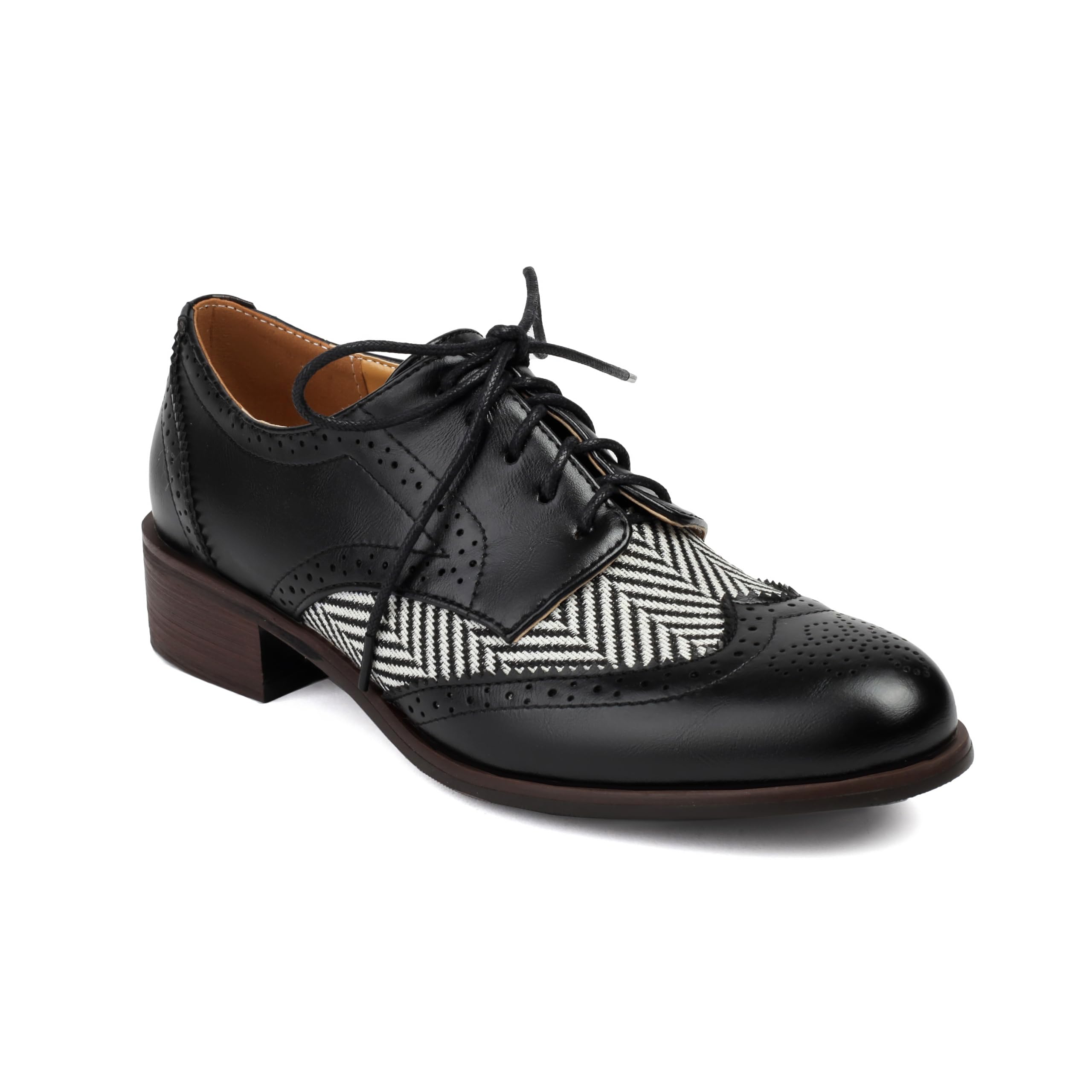 Lace-up Wingtips Oxford Shoes for Women Cutout Brogues Saddle Shoes