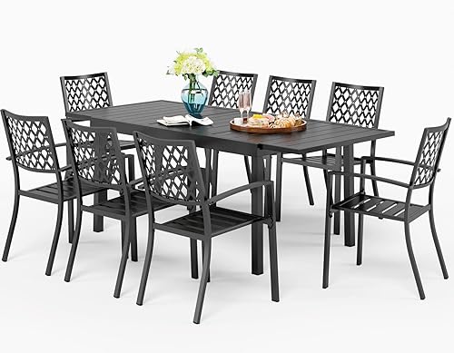 HERA'S PALACE Juego de mesa de comedor al aire libre, 5 piezas para 4 personas, mesa de jardín cuadrada de 37 pulgadas con agujero para sombrilla y