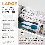 6 Pack Large Clear Plastic Drawer Organizer Trays, Acrylic Kitchen Drawer Organization and Storage Dividers, Non-Slip Storage Bins for Makeup, Kitchen Utensils, Bathroom, Jewelries and Office Desk