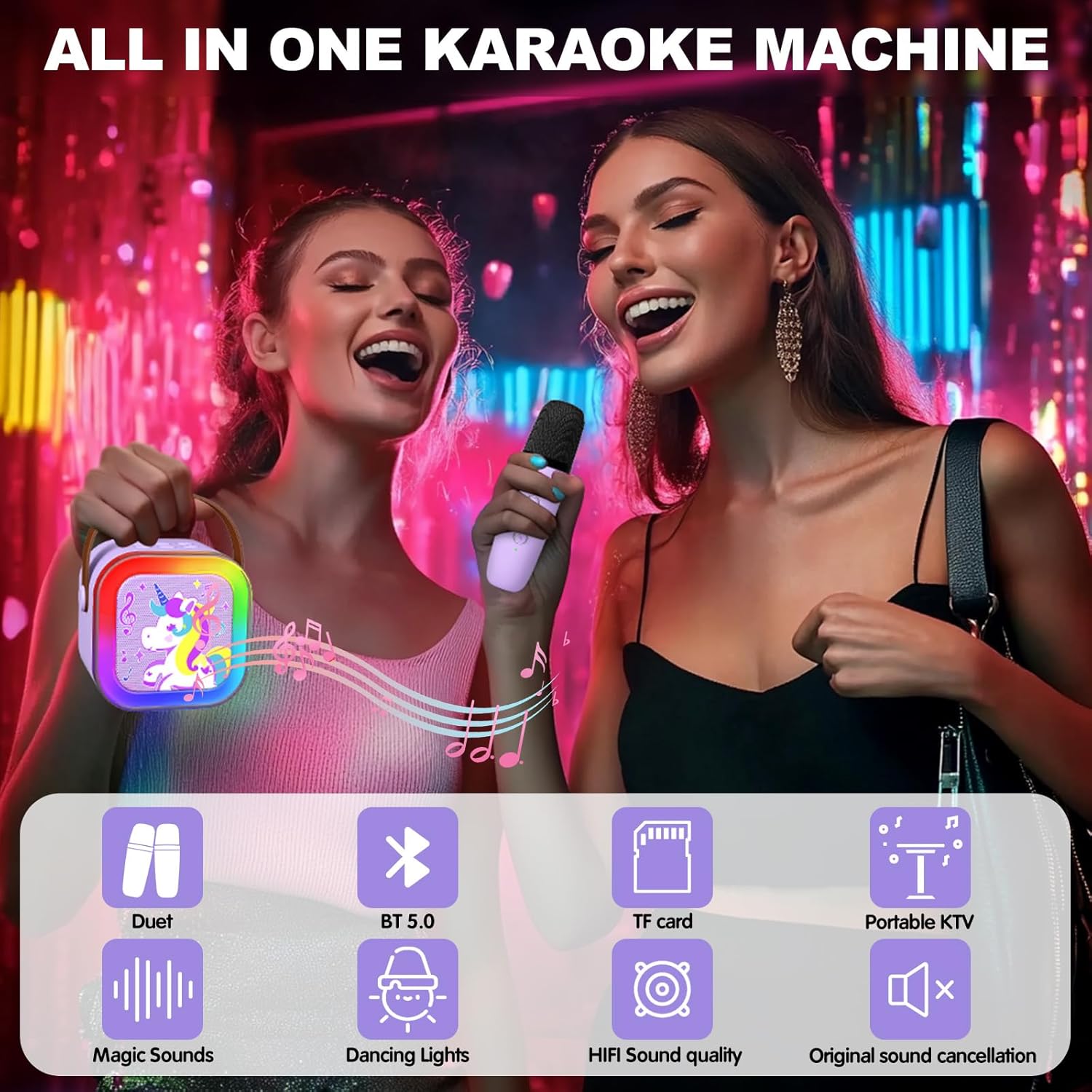 Mini Karaoke Machine with 2 Microphones, Singing Toys for Ages 3, 4, 5, 6, 7, 8 +, Best Gift for Birthday, Party, Christmas | Karaoke Machine for Kids Adults (Purple) - Image 6